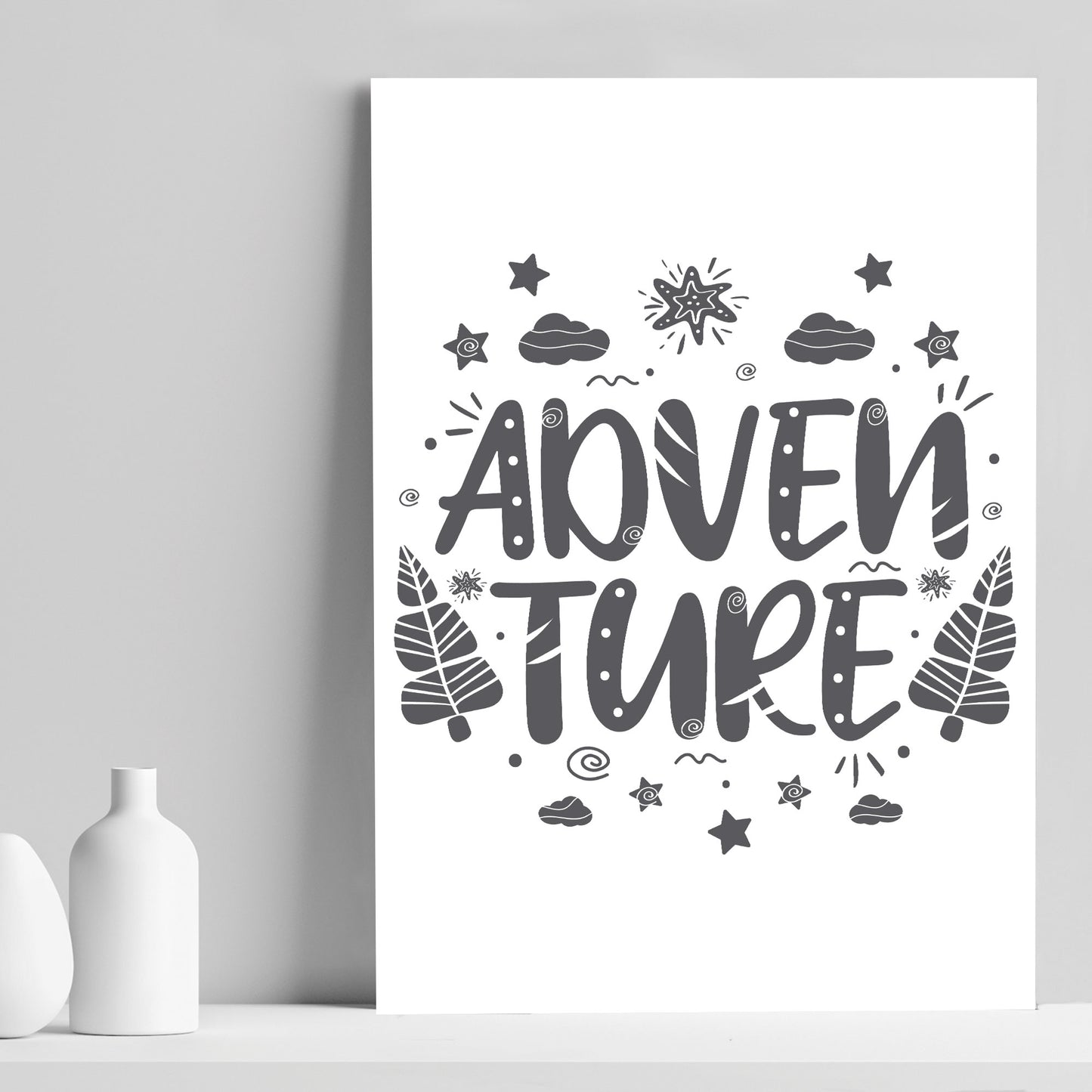 Grey ADVENTURE Print For Boys Bedroom Baby Boys Nursery Decor