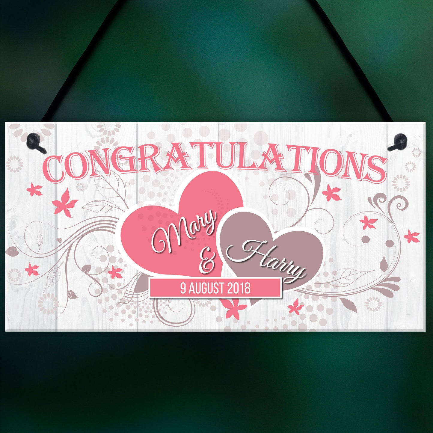 Congratulations Couple Wedding Engagement Gift Hanging Plaque