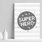 Grey Nursery Print Superhero Child Baby Room Pictures Wall Art