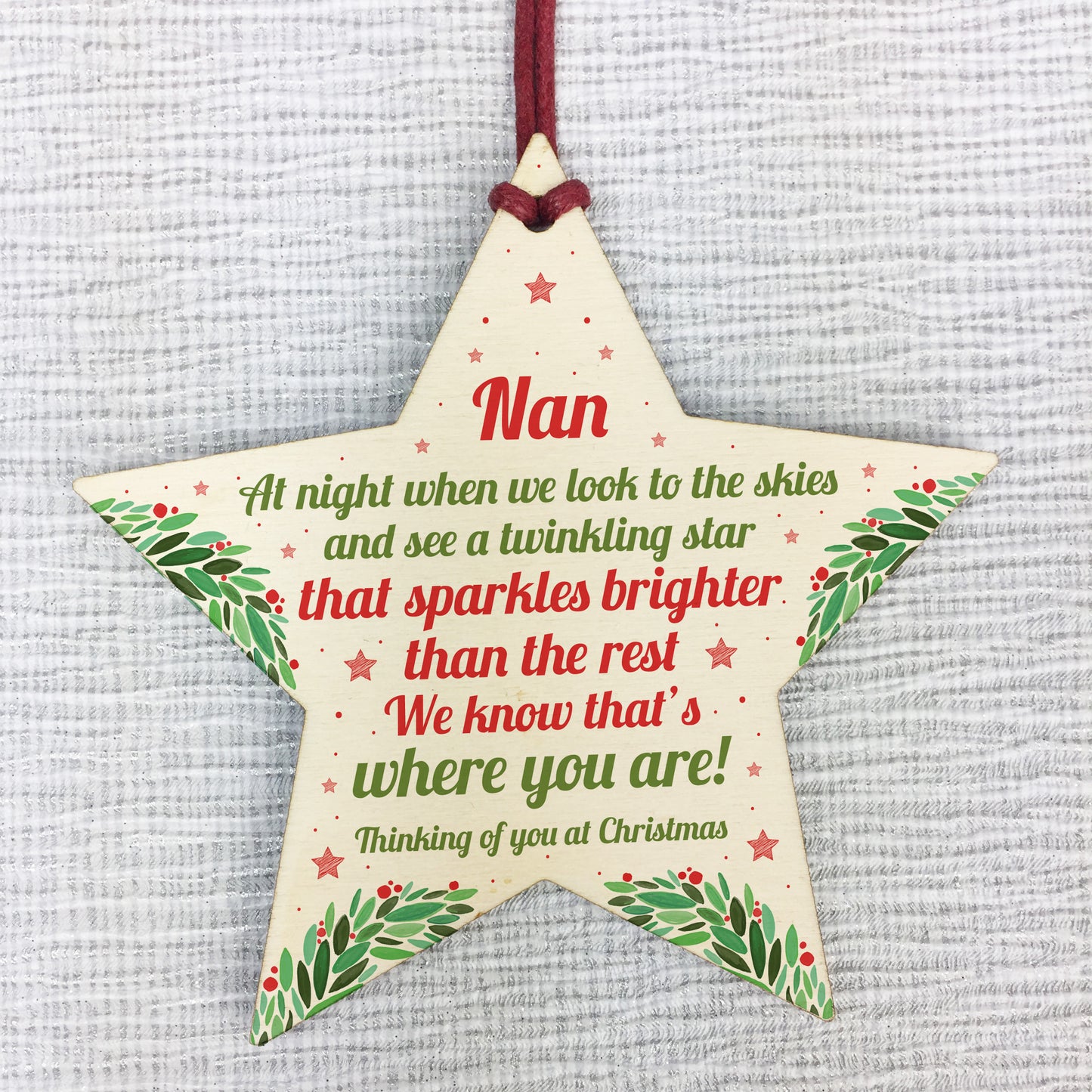 Christmas Star Tree Bauble Decoration Xmas Memorial Gift For Nan