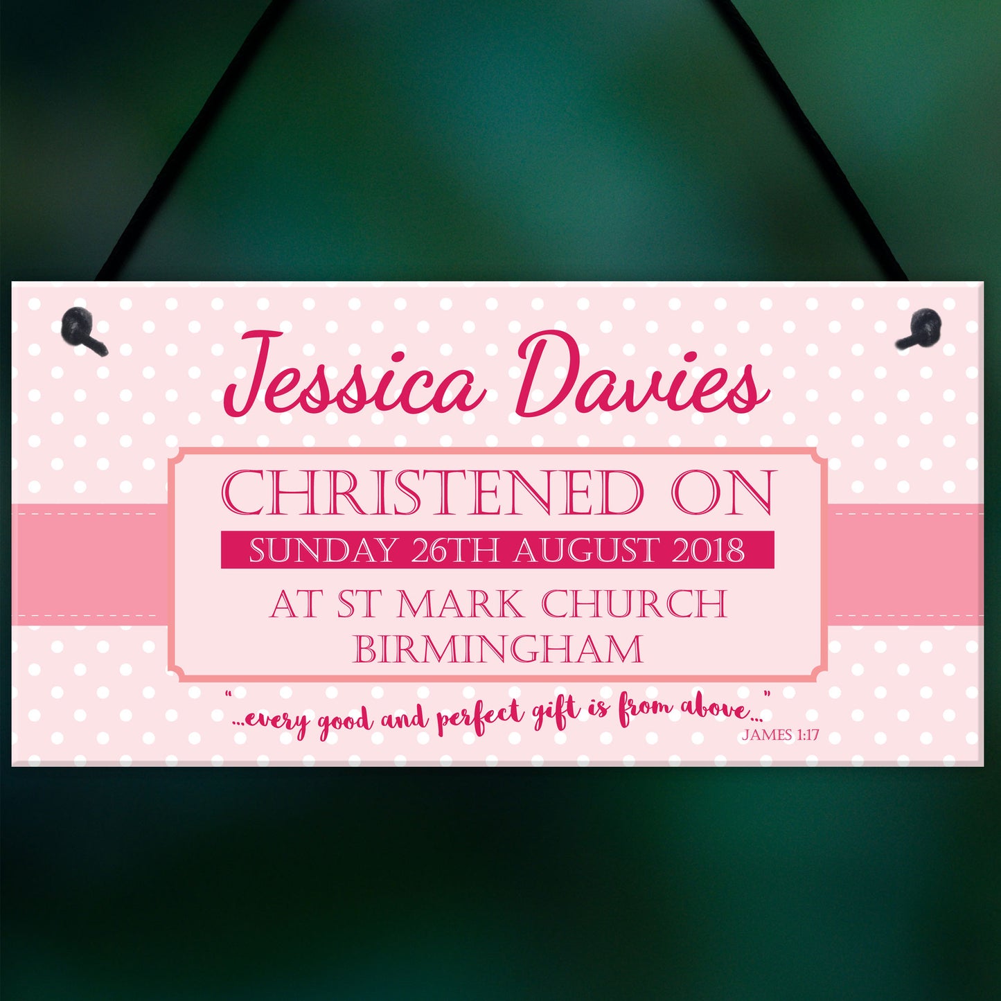 Personalised Christening New Baby Girl Baptism Hanging Plaque