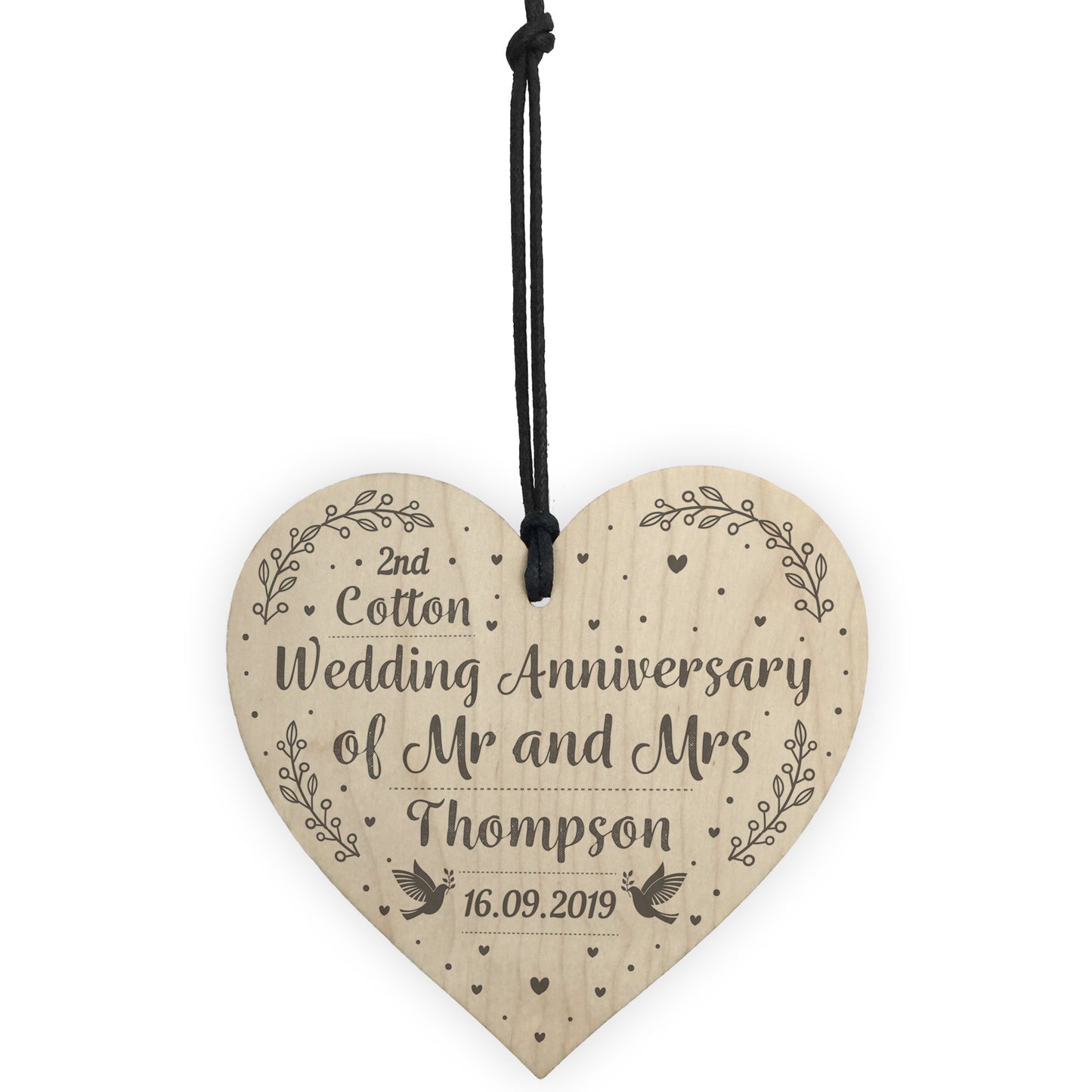 2nd Cotton Wedding Anniversary Gift Personalised Heart Mr & Mrs