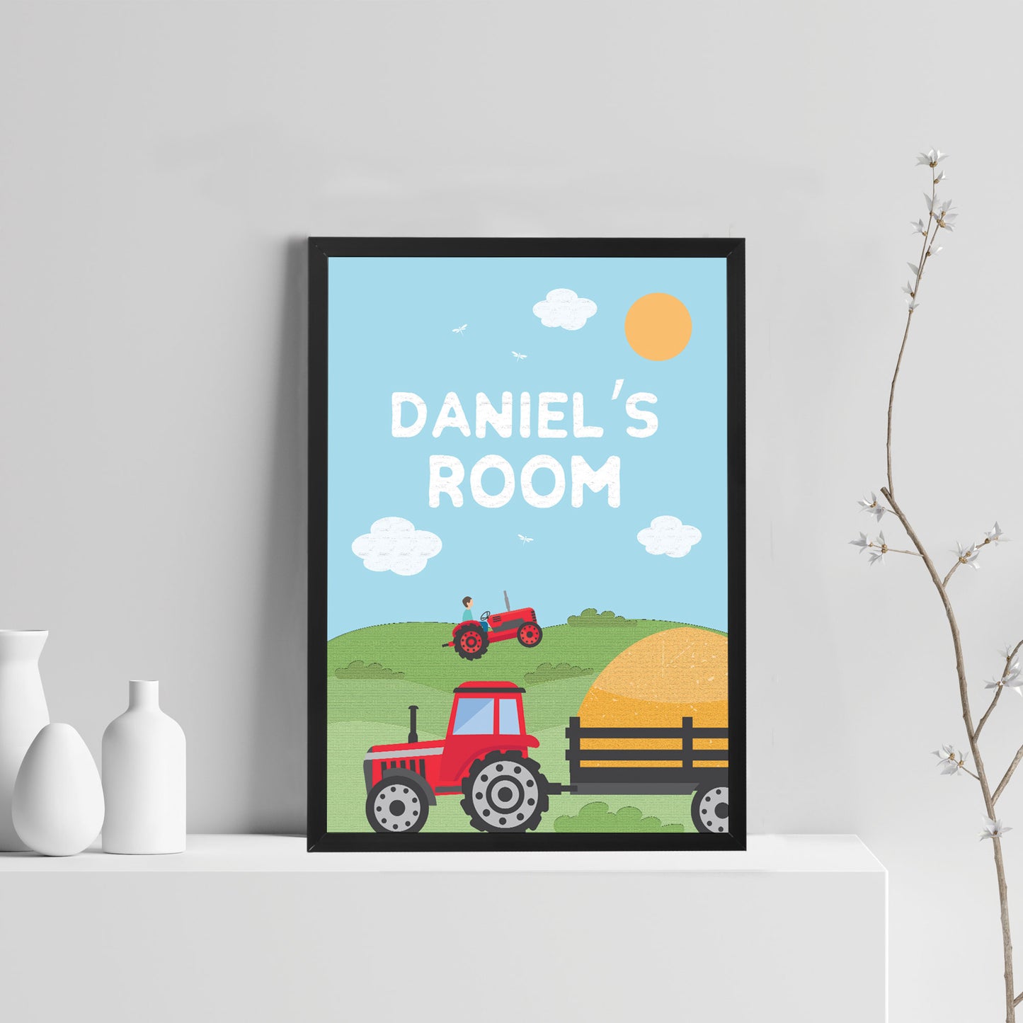 FRAMED Nursery Print Personalised Boy Bedroom Sign Farming Print