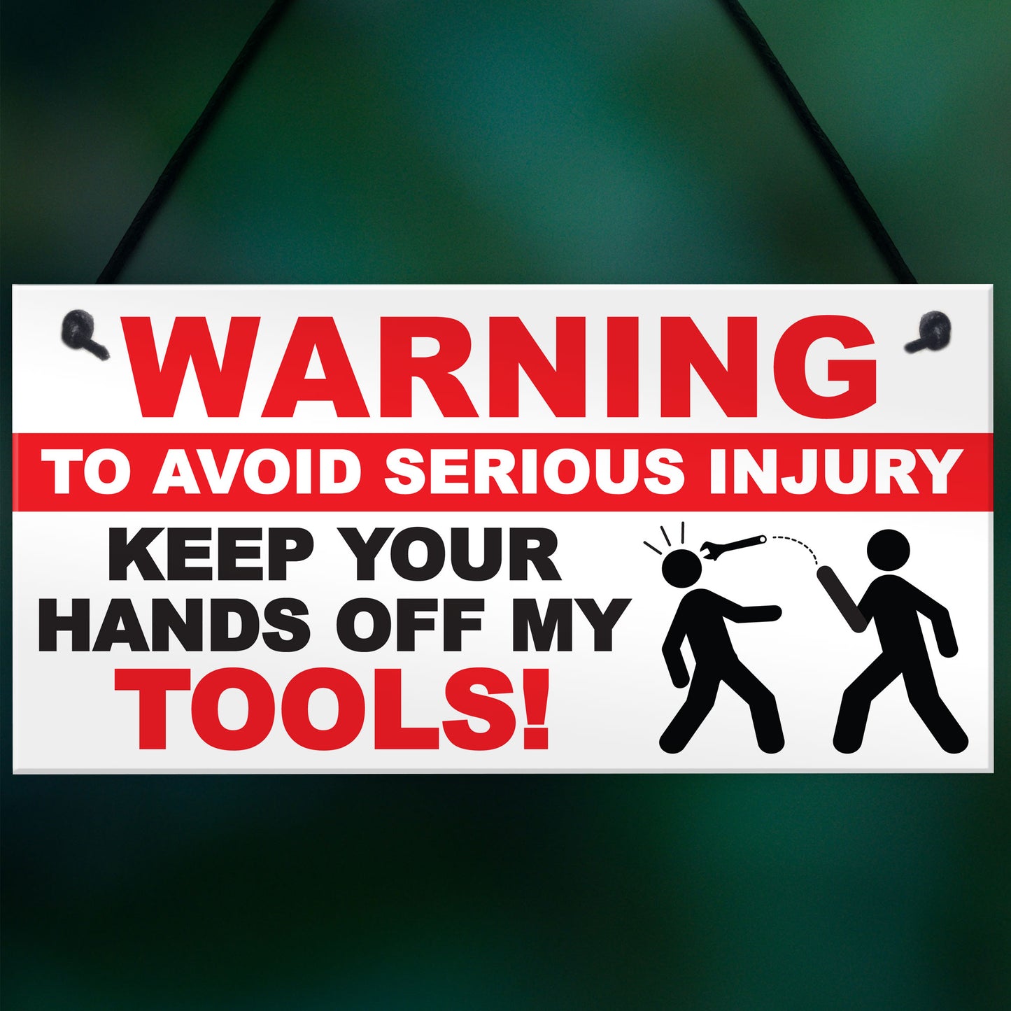 Warning Hands Off Tools Avoid Injury Funny Garage Hanging Plaque