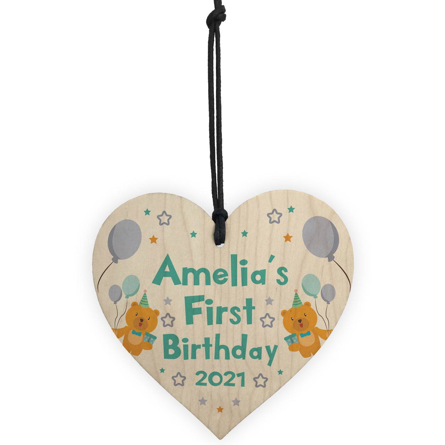 Personalised Any Names 1st Birthday Gift Wood Heart Daughter Son