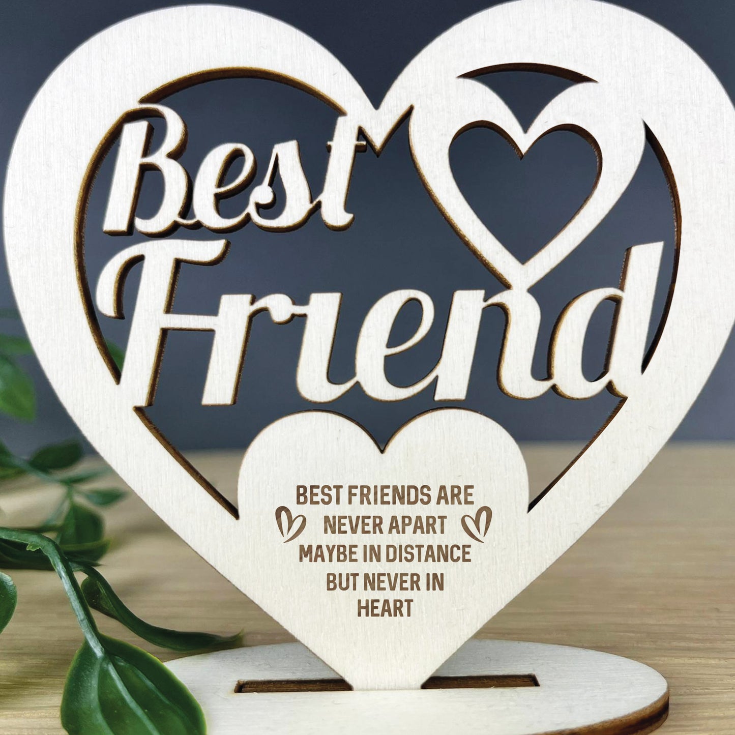 Friendship Plaque Best Friend Gift Engraved Wood Heart Birthday