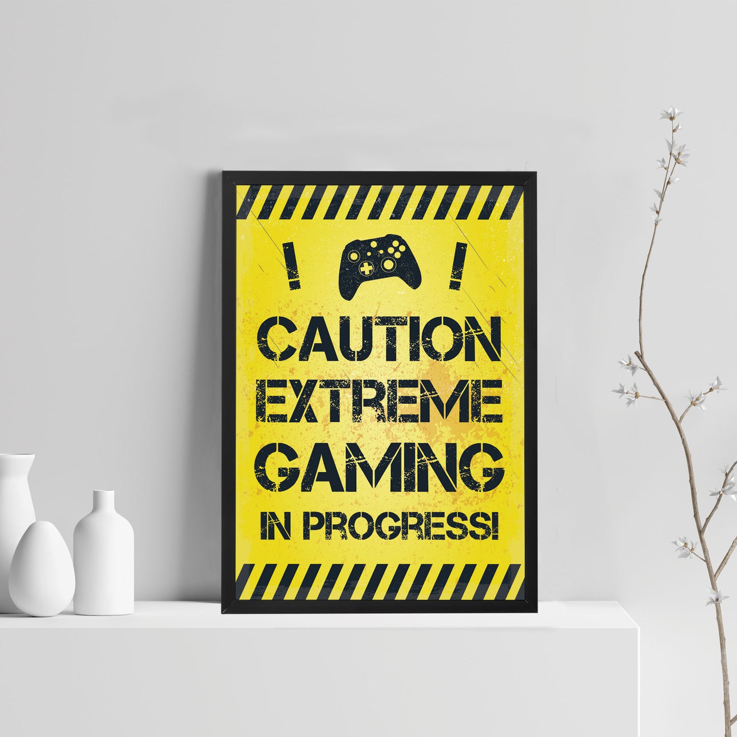 Framed Yellow Gaming Print For Wall Boy Bedroom Decor Gamer Gift