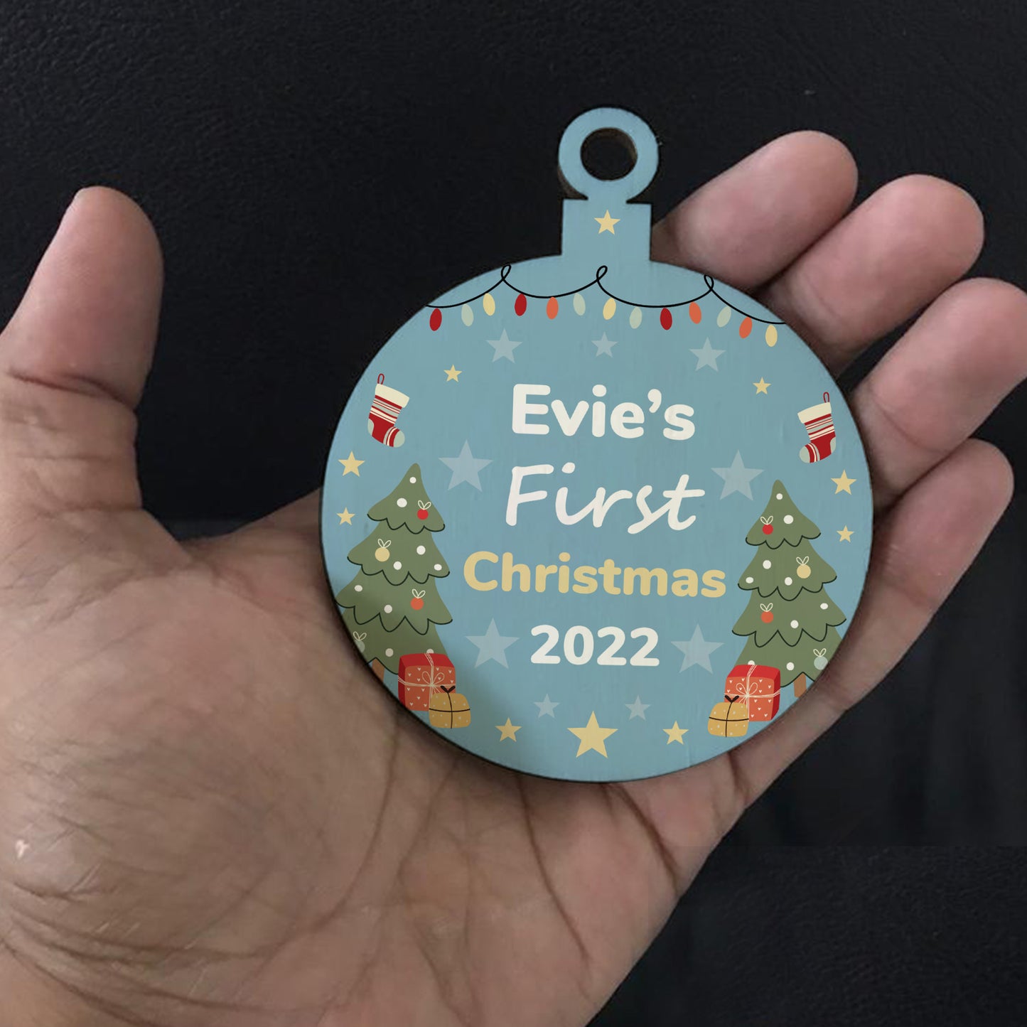 Personalised Babys First First Christmas Wood Bauble Tree
