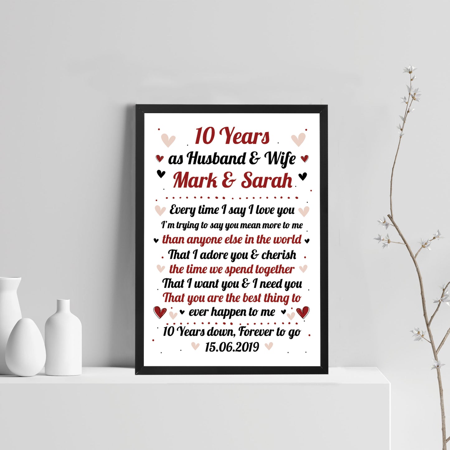 10th Wedding Anniversary Gift For Husband or Wife Framed Print