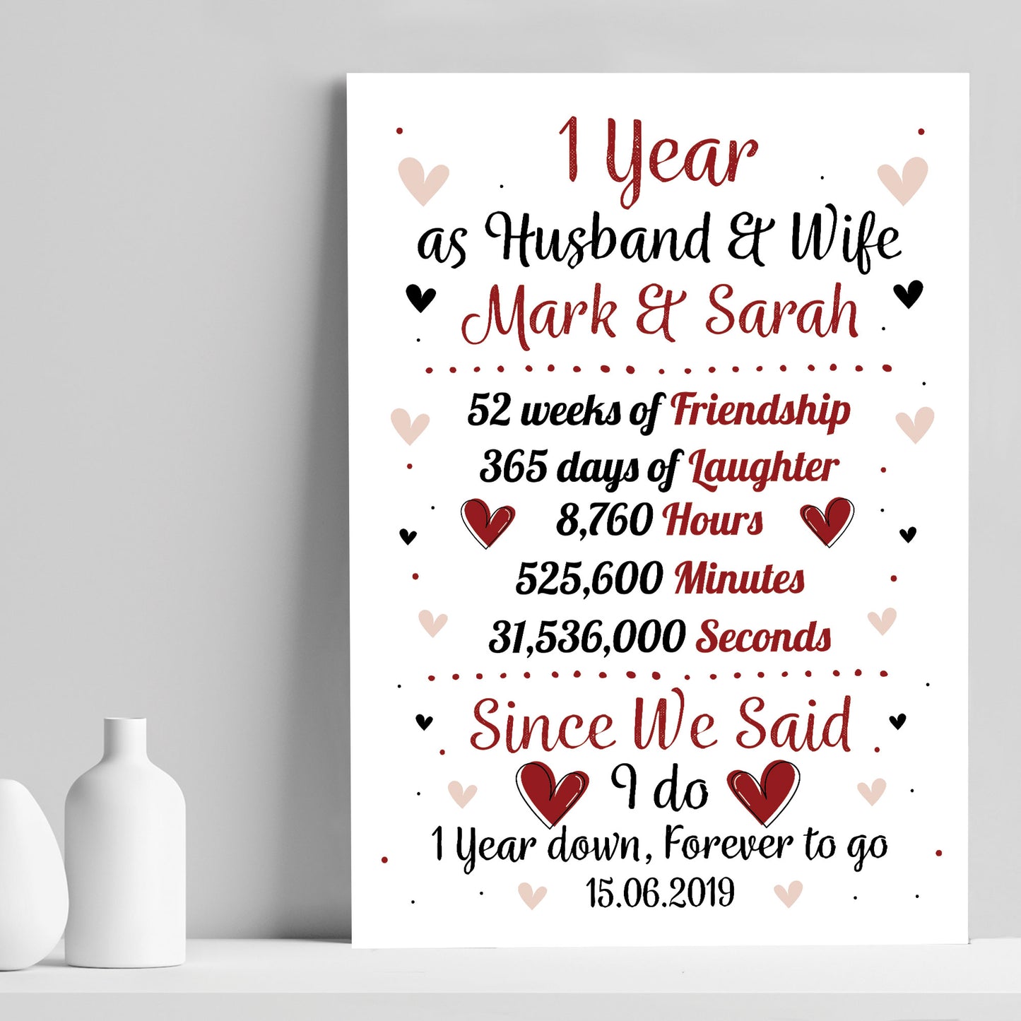 Personalised Wedding Print 1st Year Anniversary Husband Wife
