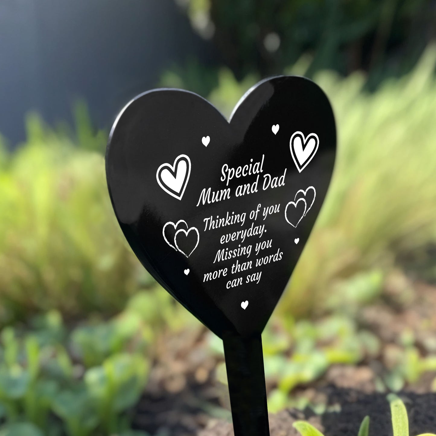 Mum And Dad Memorial Grave Marker Acrylic Heart Graveside Plaque