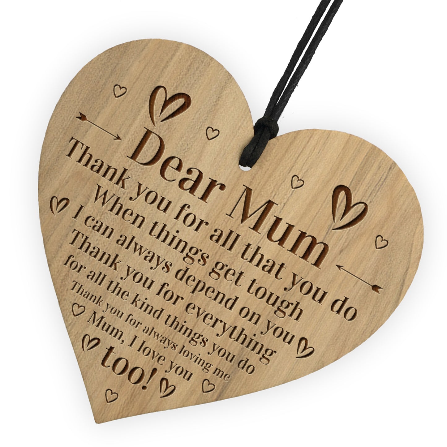Engraved Mum Heart Oak Wooden Plaque Gift For Mum Birthday