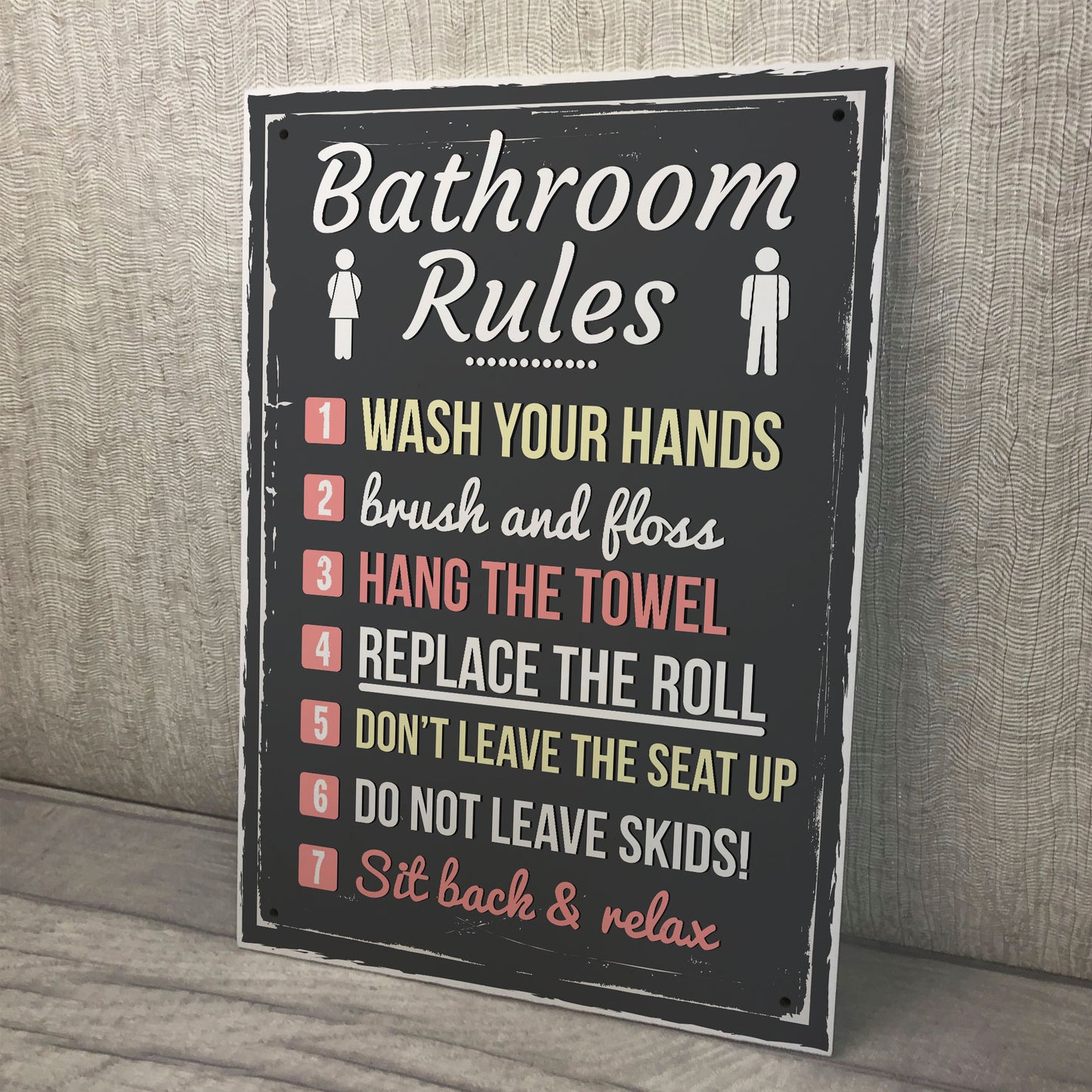 Bathroom Rules Funny Toilet Door Wall Sign Novelty Joke Plaque