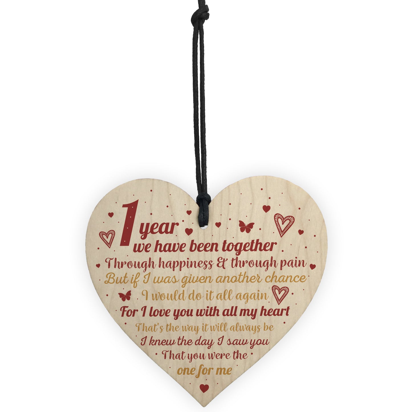 Anniversary 1st Wedding Engagement Wood Heart Plaque Gifts
