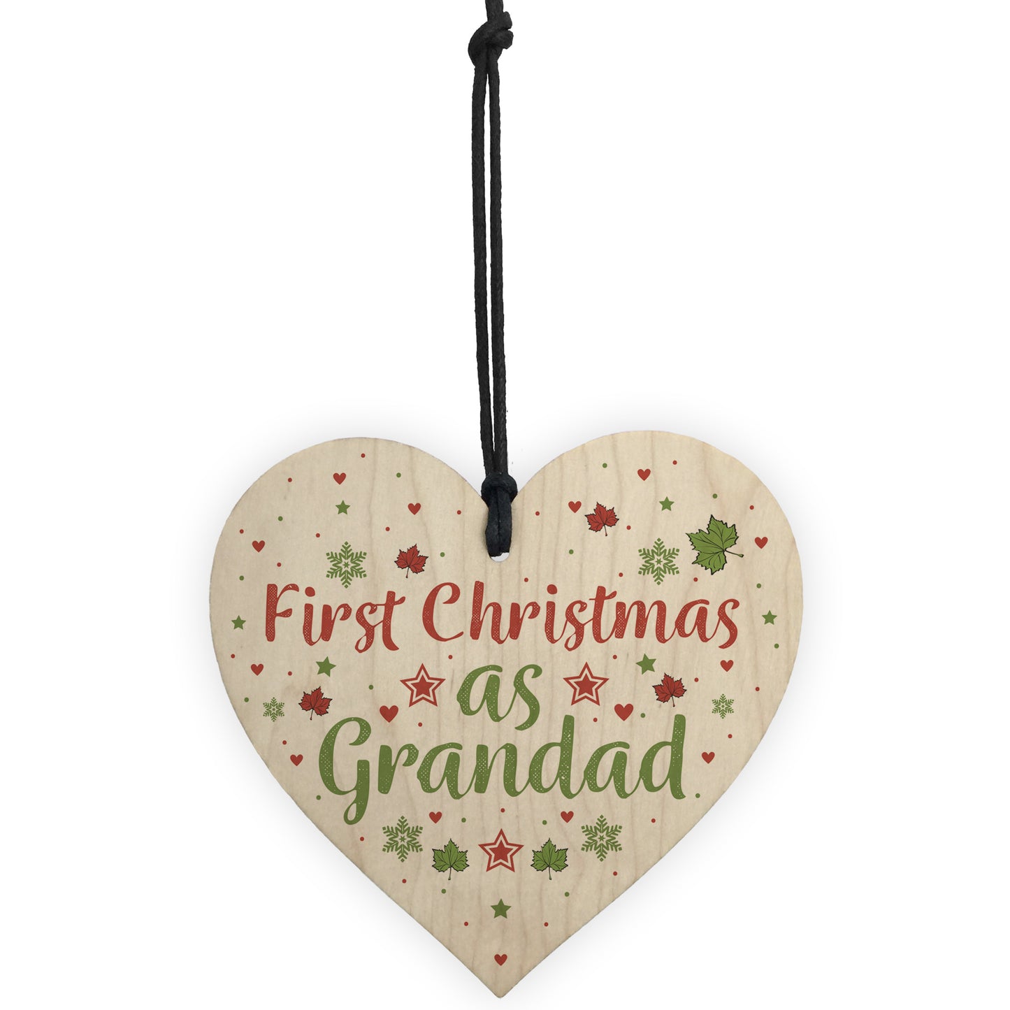First Christmas Grandad Gift Wooden Heart Tree Bauble Decoration