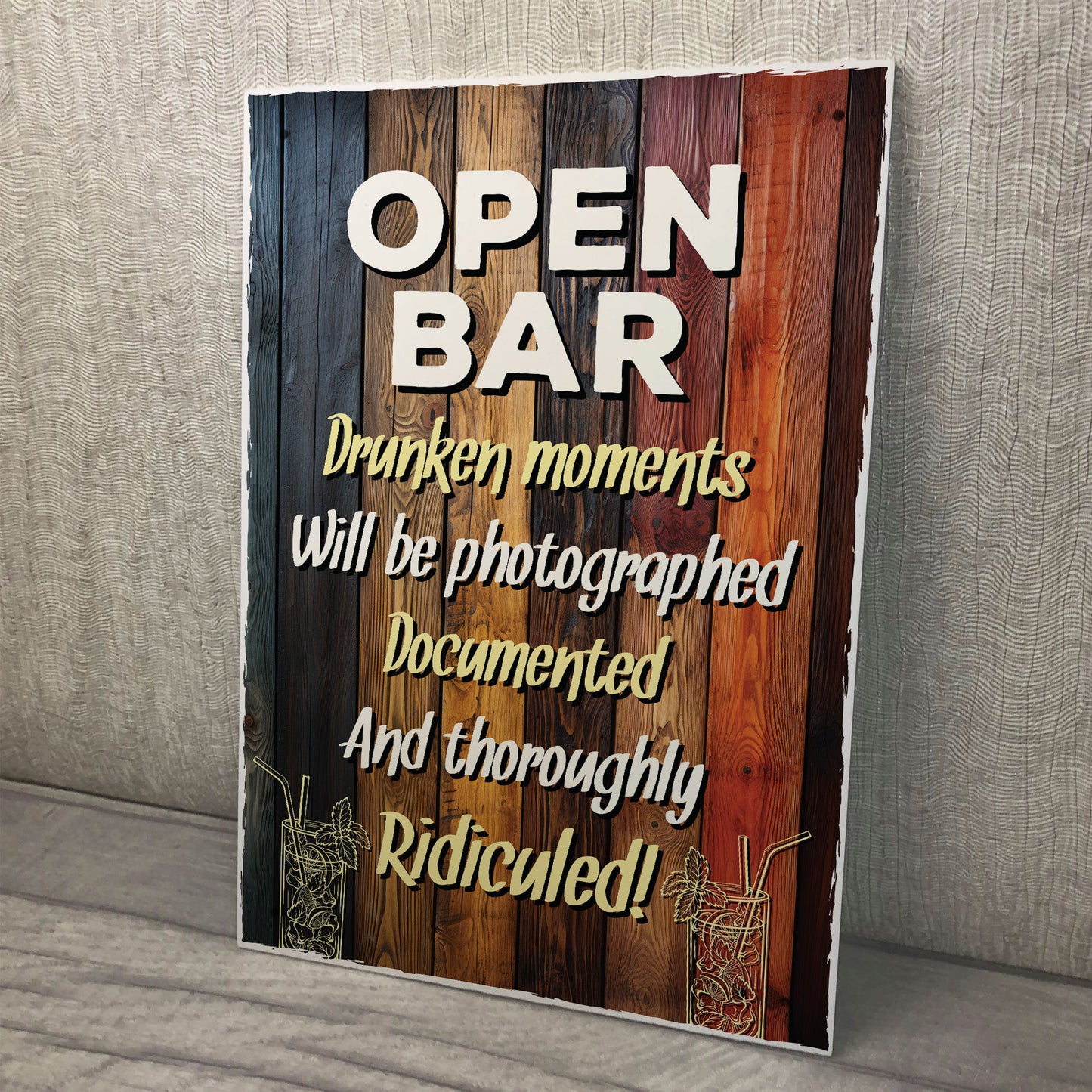 Funny OPEN BAR Sign Novelty Home Bar Pub Man Cave Sign Funny