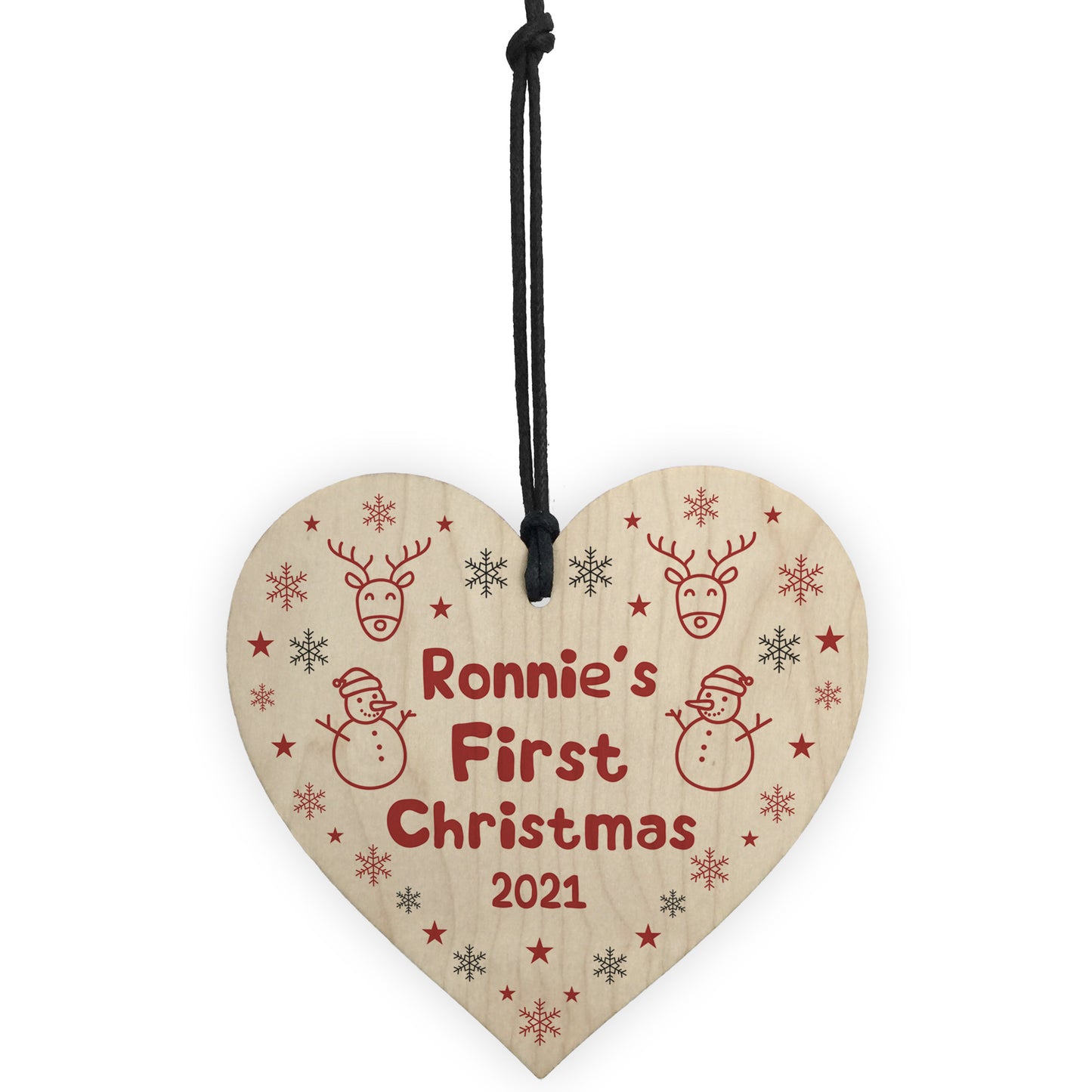 Cute Wooden Hanging Heart Christmas Tree Decoration Personalised