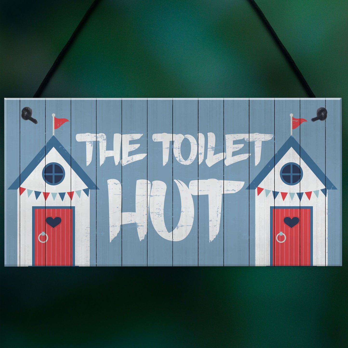 The Toilet Hut Nautical Beach Theme Hanging Sign For Toilet