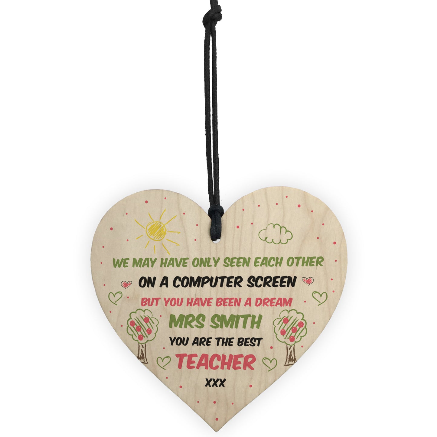 Best Teacher Gift In Lockdown Wood Heart Personalised Thank You