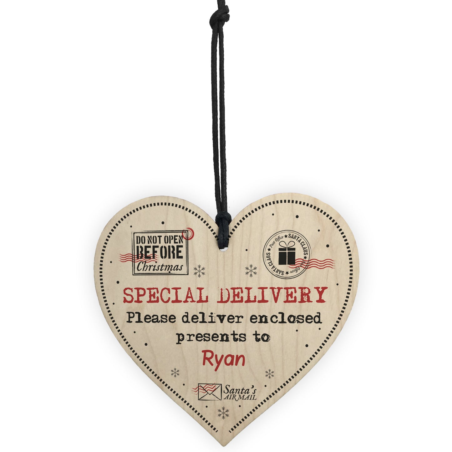 SPECIAL DELIVER Christmas Gift Tag PERSONALISED Wood Heart