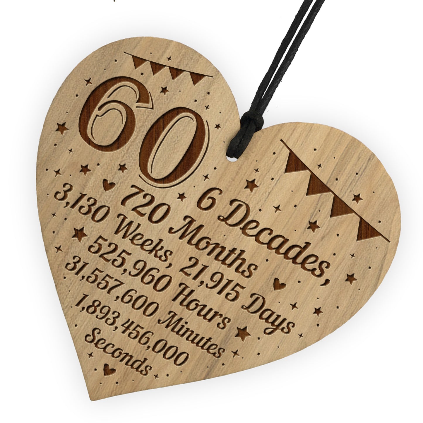 Funny 60th Birthday Gift For Him Her Engraved Wood Heart