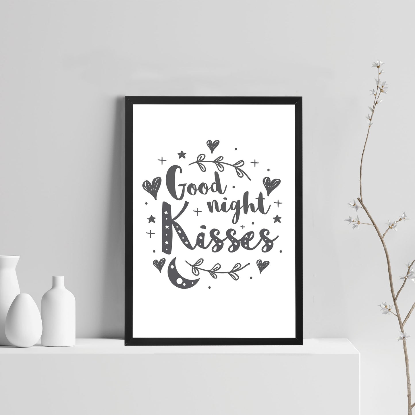 White Grey Nursery Framed Prints / Baby Bedroom Nursery Wall Art