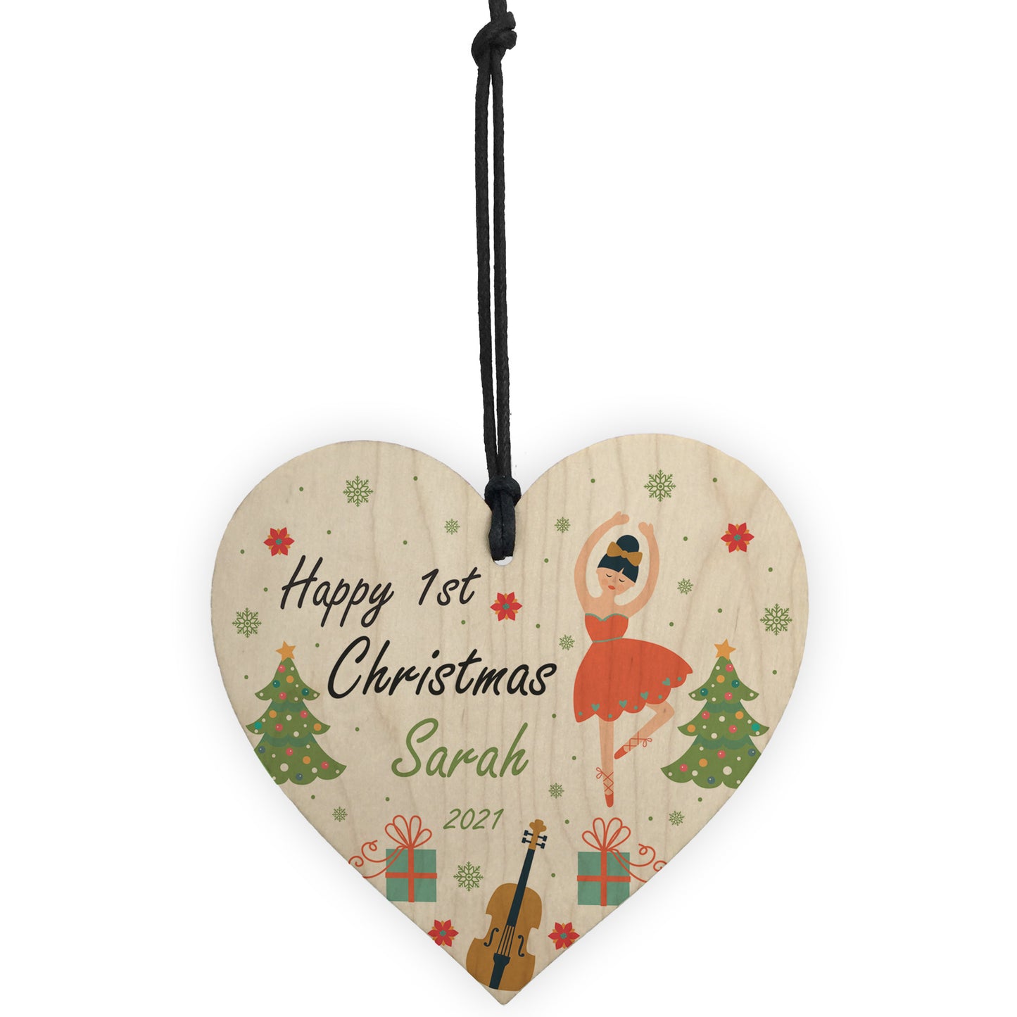 Happy 1st Christmas Any Name Daughter Gift Wood Hanging Heart
