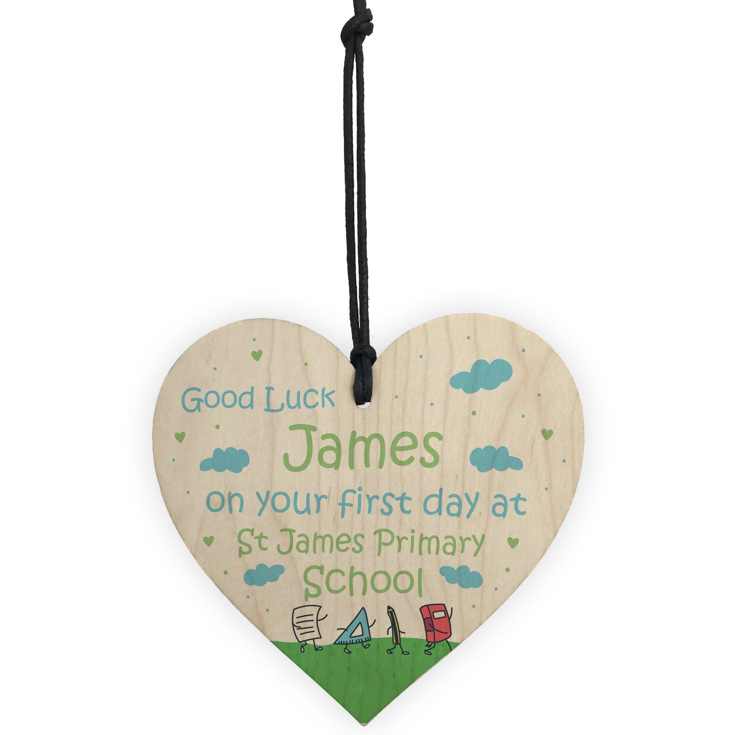Personalised 1st Day At School Gift Good Luck Wood Heart