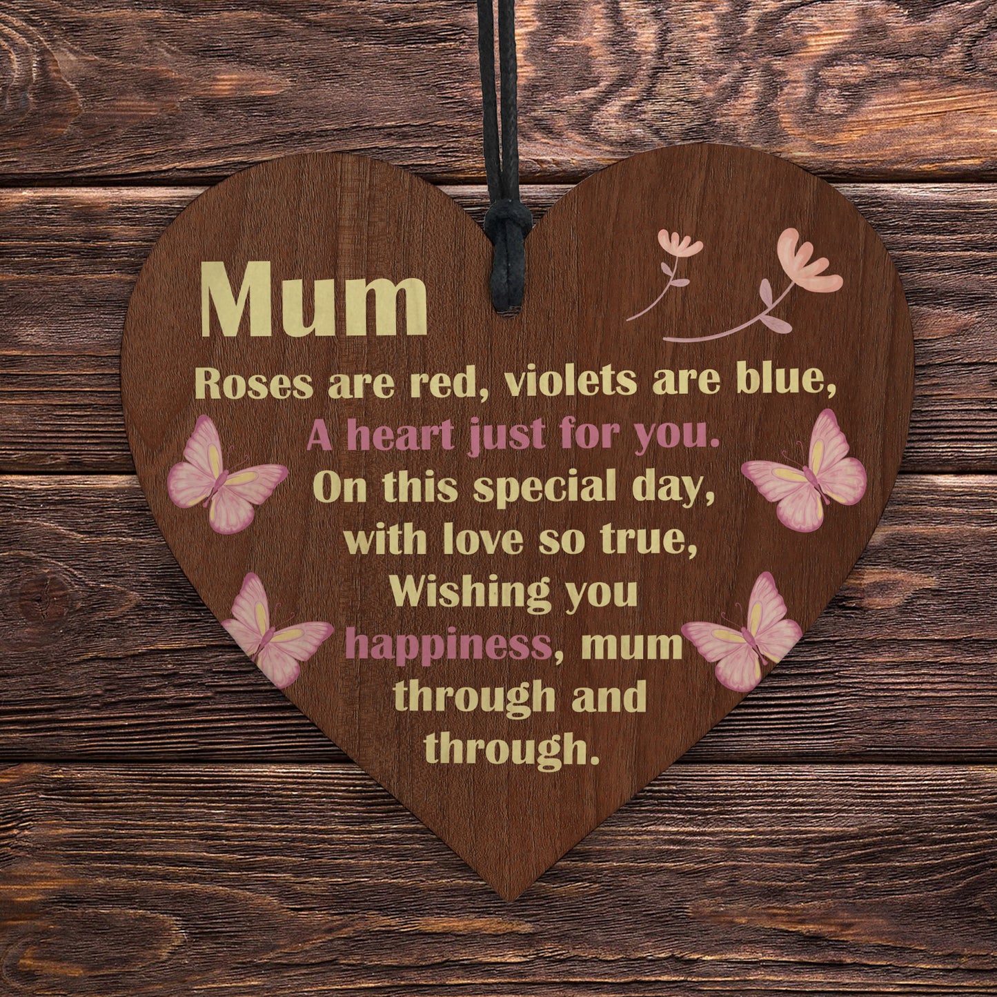 Hanging Wooden Heart Gift For Mum For Mothers Day Birthday