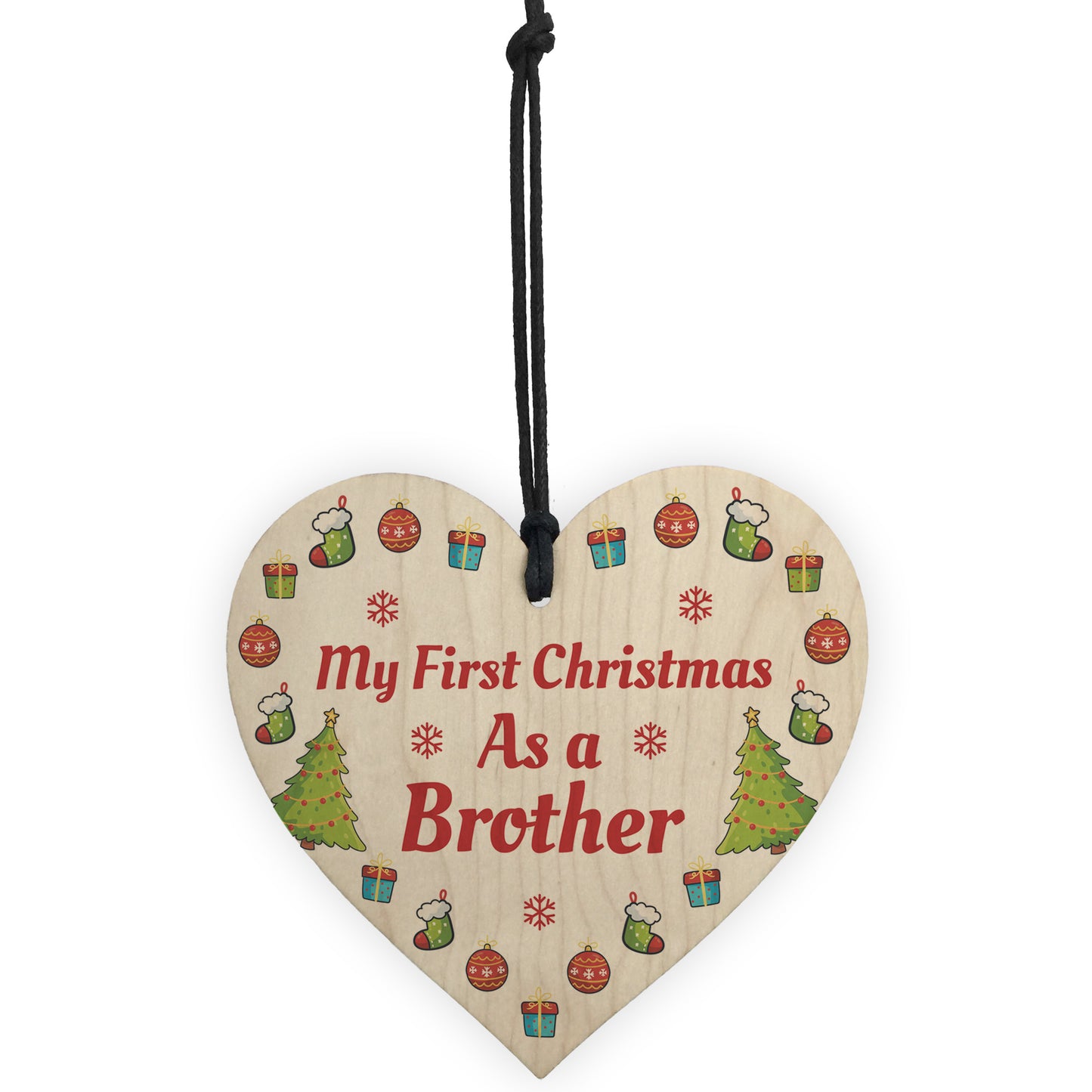 My First Christmas As A Brother Wooden Heart Hanging Tree Decor