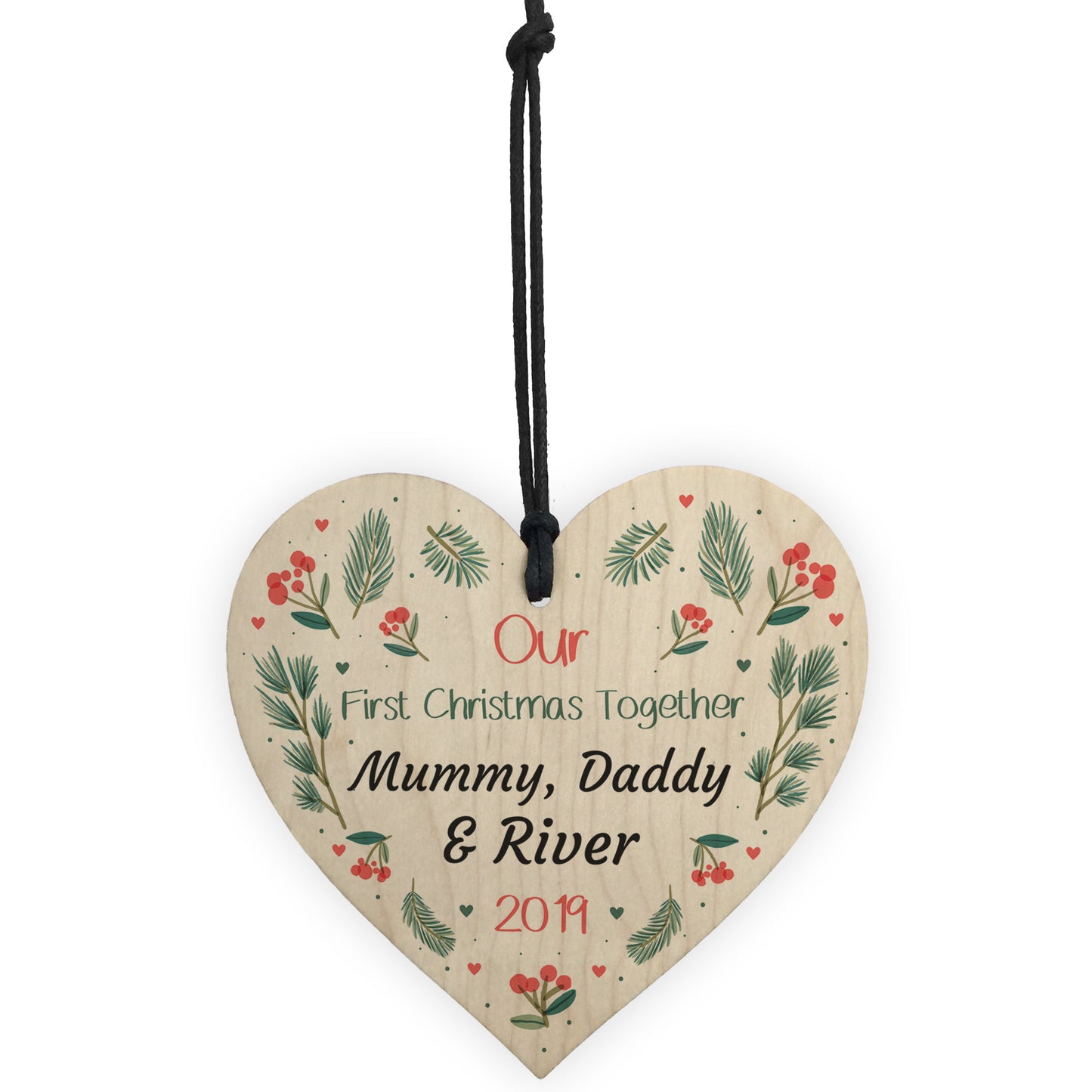 Our First Christmas Bauble Wooden Heart 1st Christmas Bauble