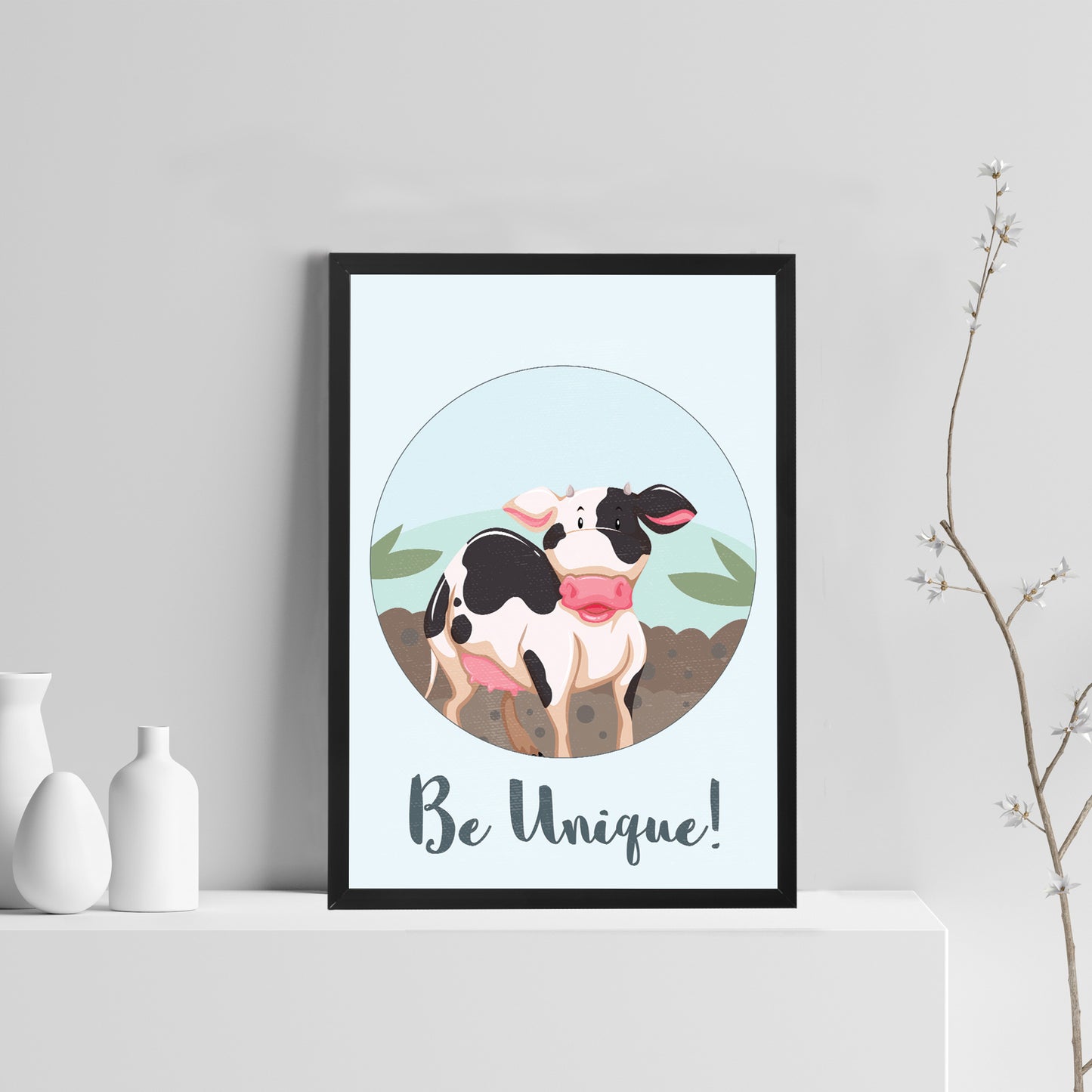 Animal Framed Nursery Prints Cow Wall Art Picture Baby Room