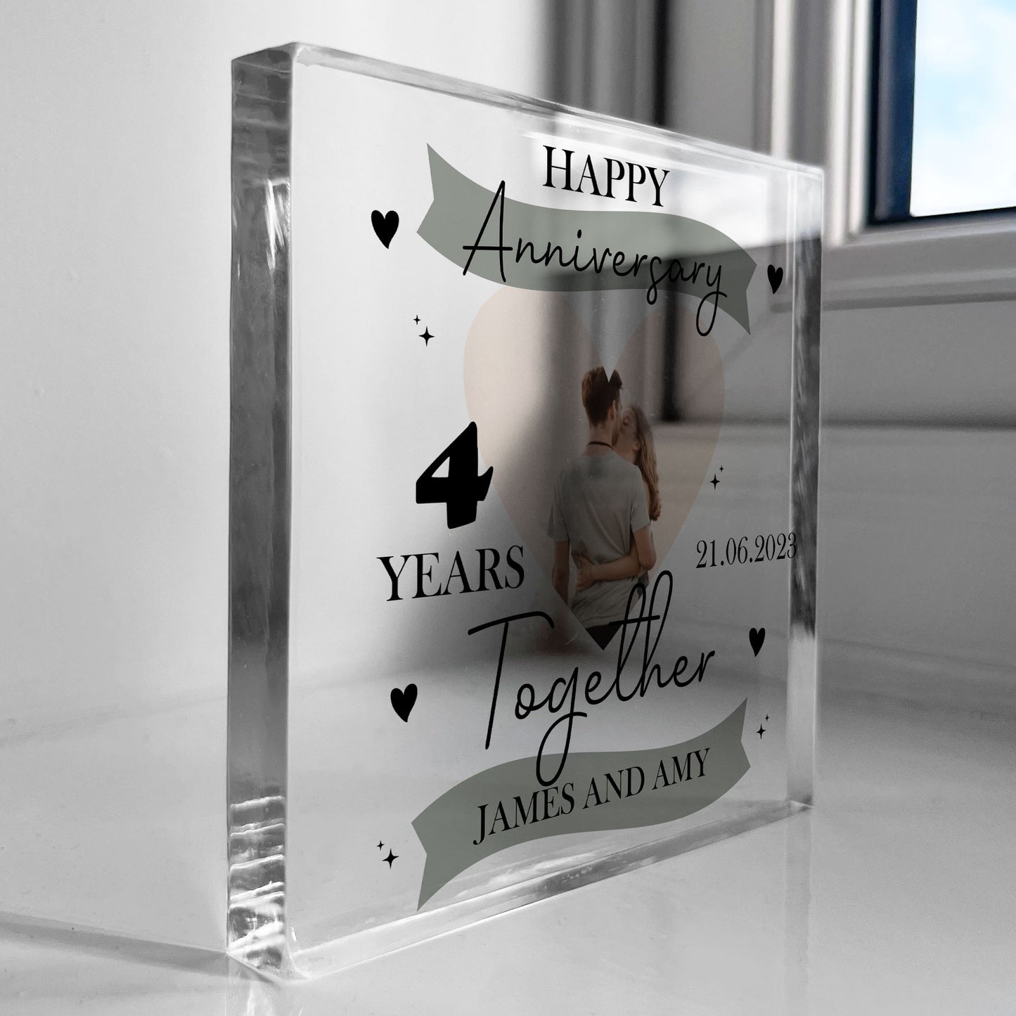 4th Anniversary Gift Personalised Photo Block Husband