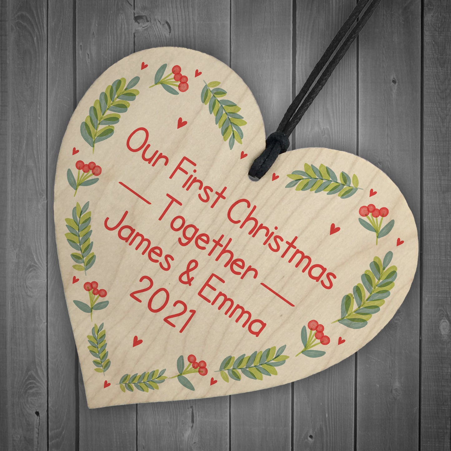 Our First Christmas Together Bauble Wood Heart Tree Decoration