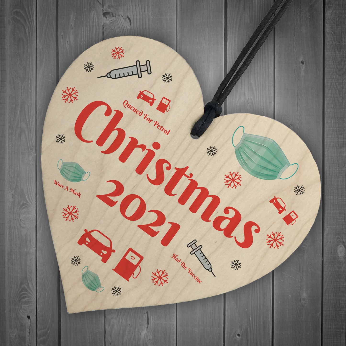 Christmas 2021 Bauble Tree Decoration Wooden Heart Xmas Tree