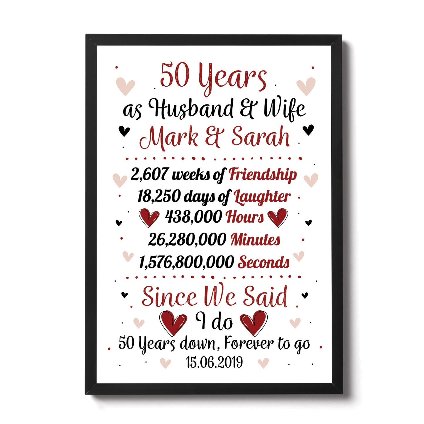 Personalised 50th Wedding Gift Framed Print 50th Anniversary