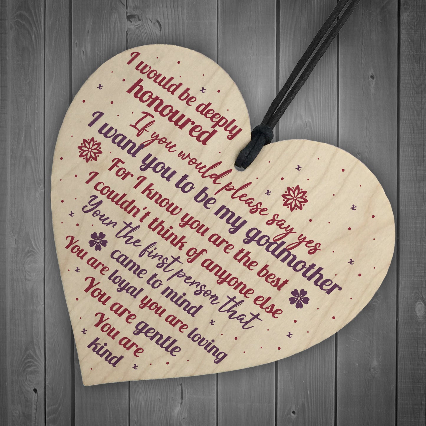 Godmother Wooden Heart Keepsake Thank You Gift Christening