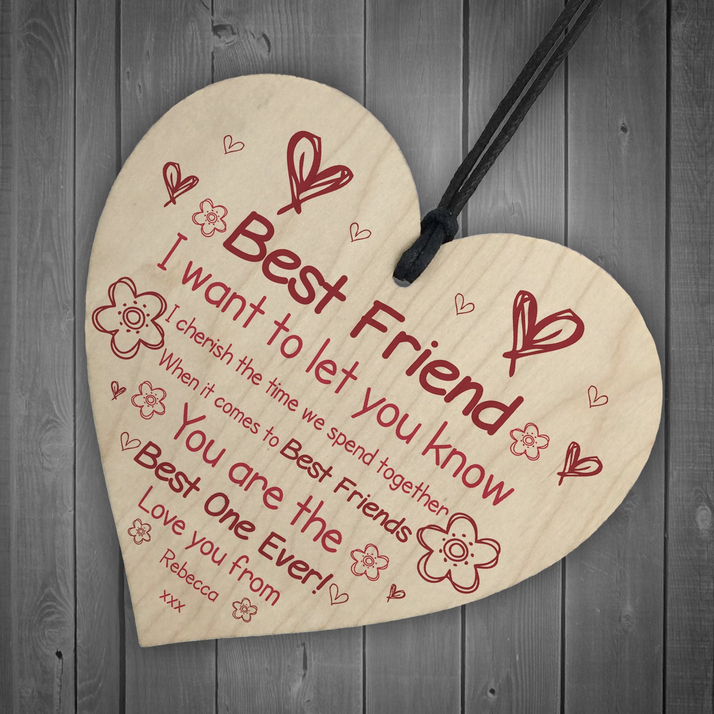 Personalised Gift For Best Friend Wood Friendship Heart Birthday