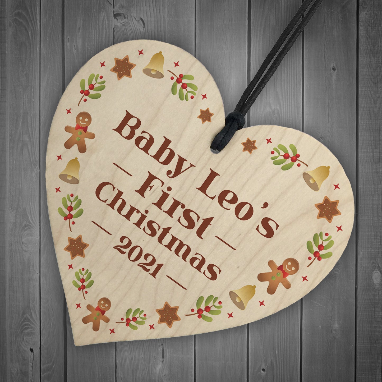 Baby's First 1st Christmas Bauble Personalised Wood Heart Decor