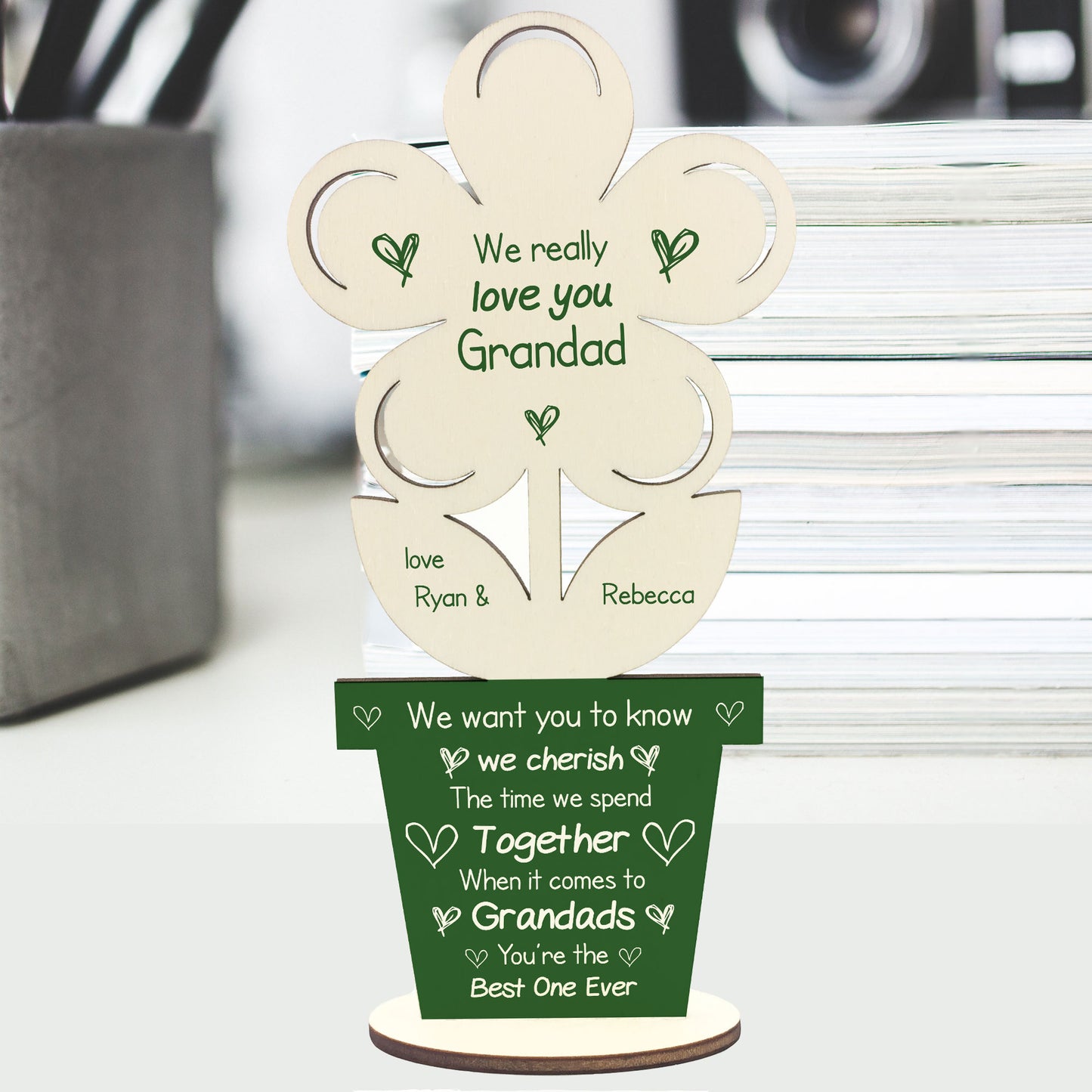 Novelty Grandad Gift Poem Wood Flower Personalised Birthday Gift