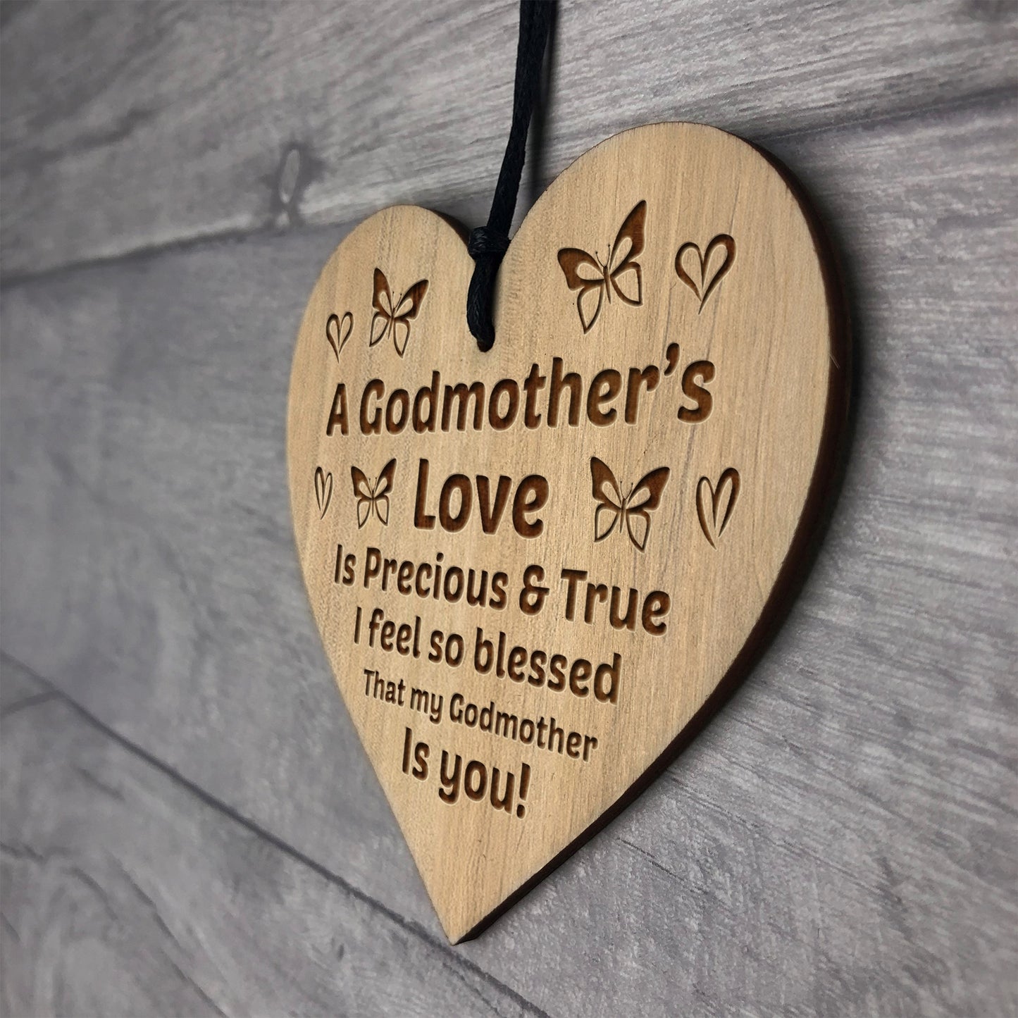 Godmother Gift Thank You Wood Engraved Heart Birthday Gift