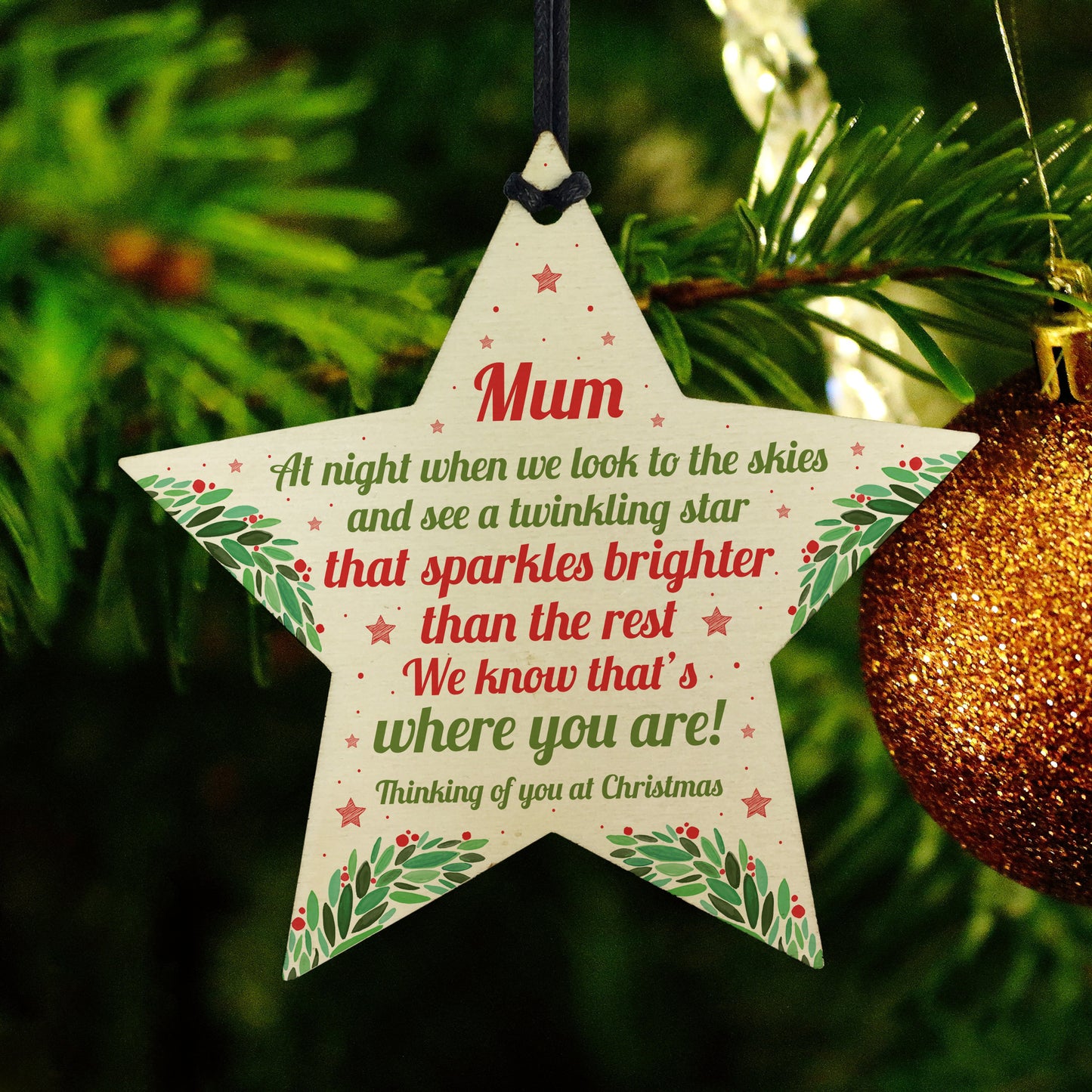 Christmas Star Tree Bauble Decoration Xmas Memorial Gift For Mum