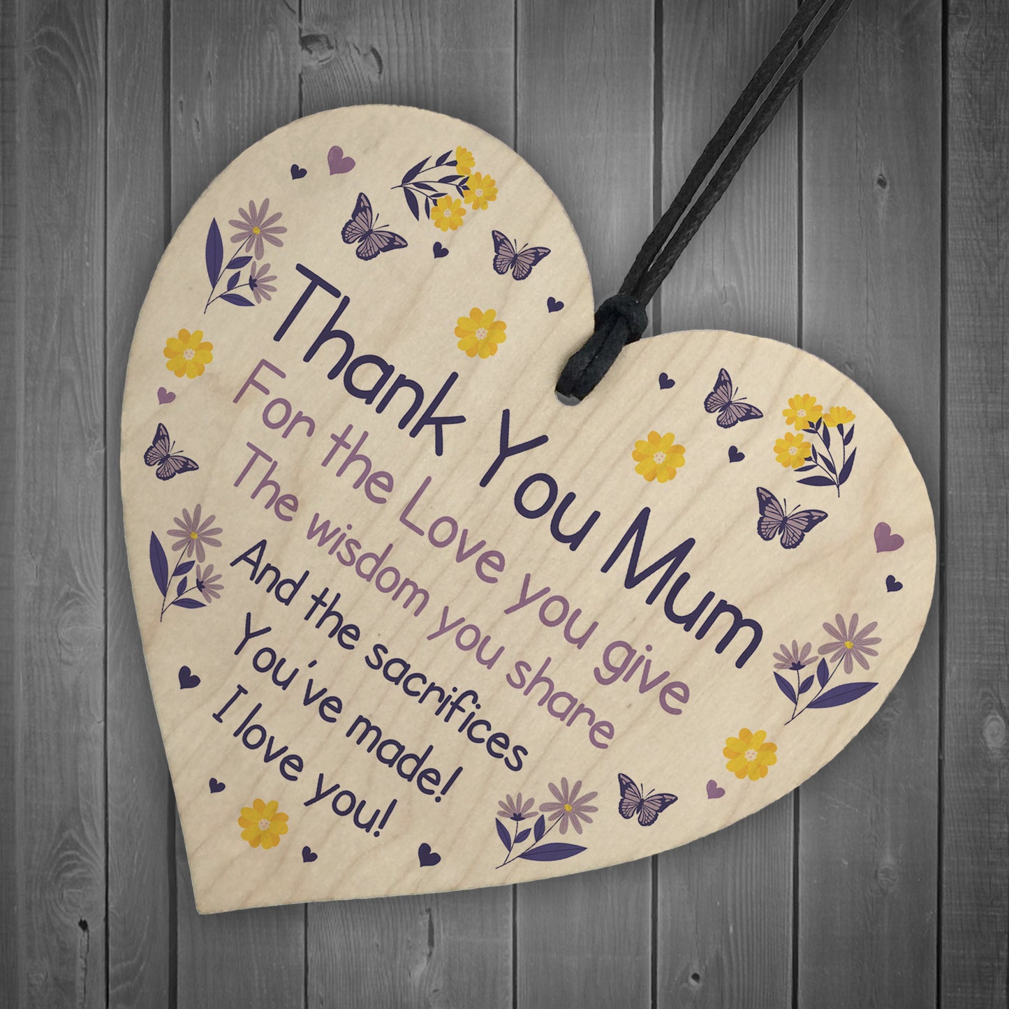Thank You Mum Gift Wood Heart Birthday Mothers Day Gift