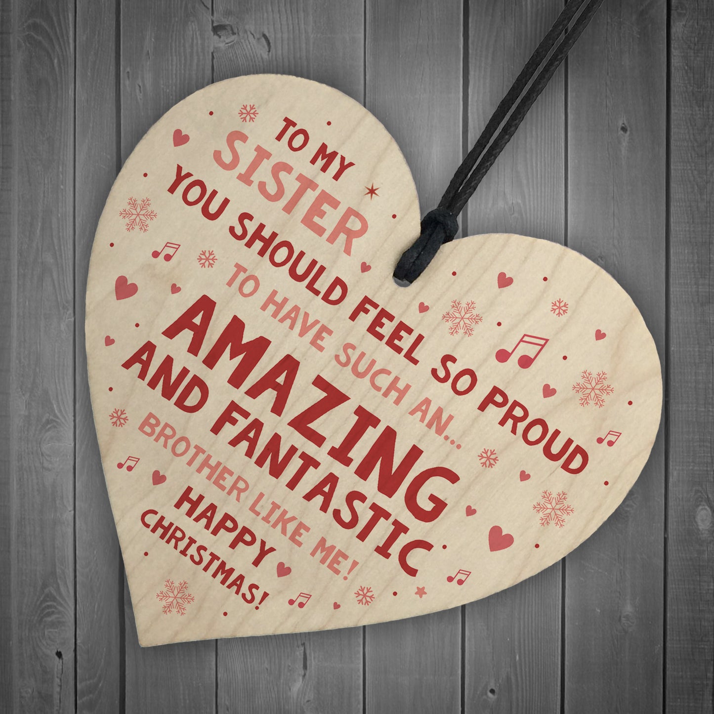 Funny Christmas Gift For Sister Funny Christmas Card Wood Heart