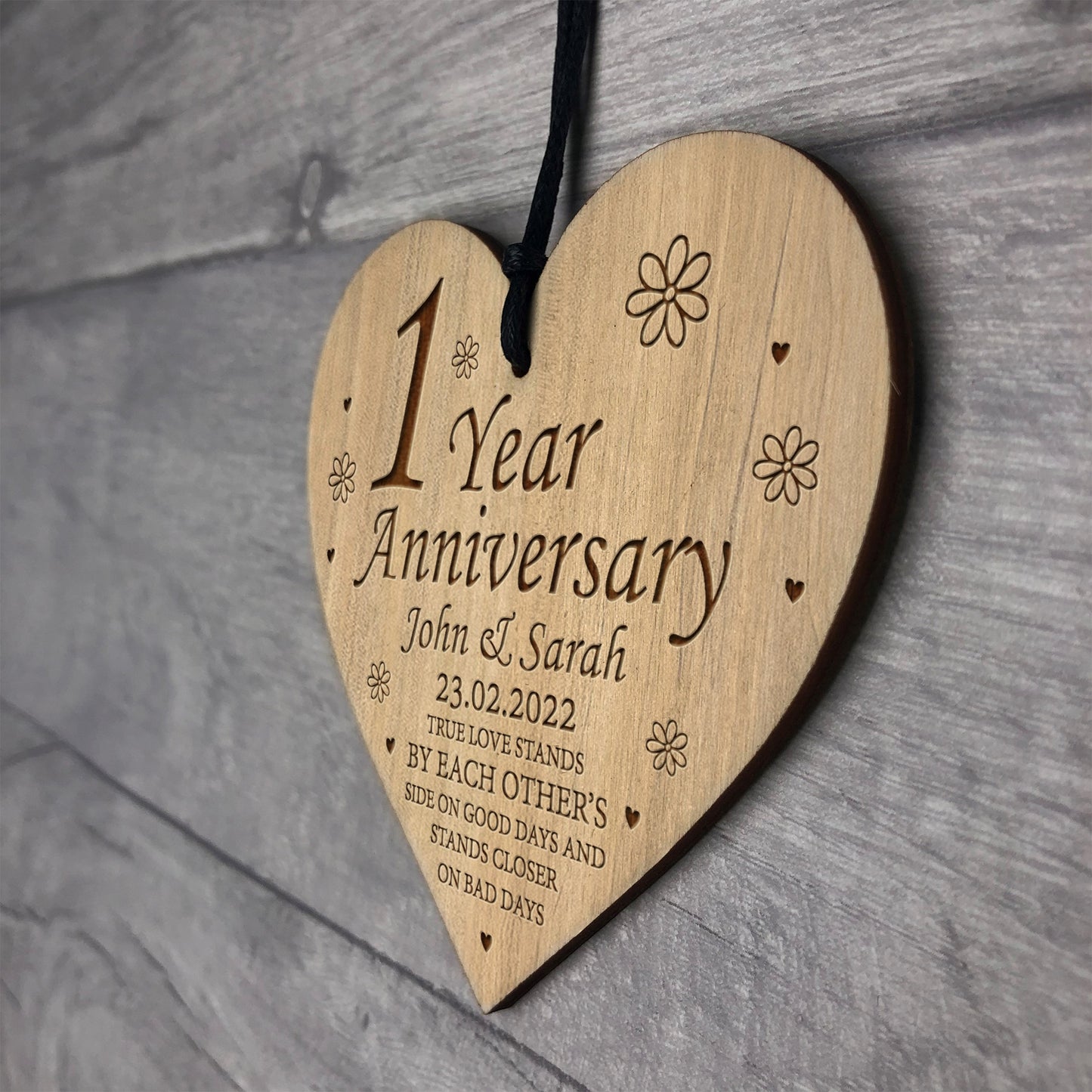 1st Anniversary Gift For Him Her Personalised Engraved Heart