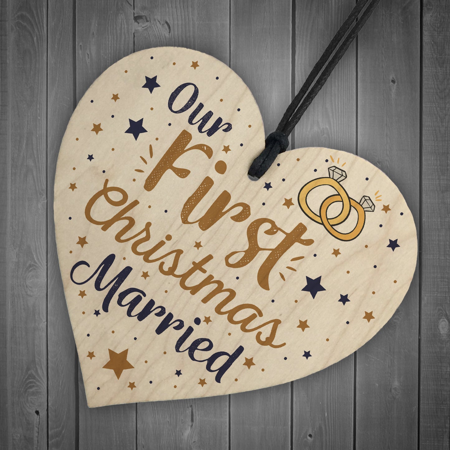 First Christmas Married Wooden Xmas Tree Decoration Heart Bauble