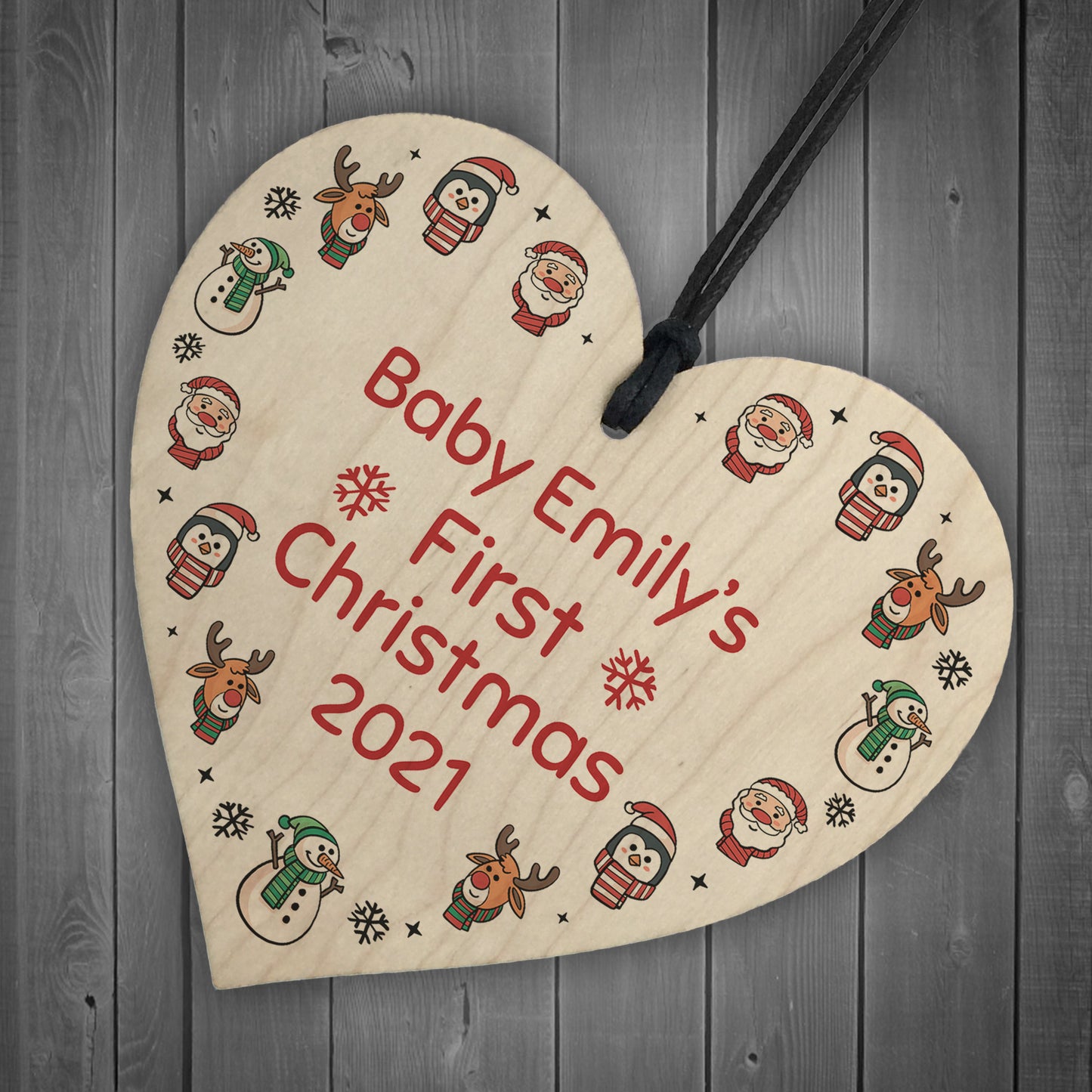 Babys 1st Christmas Bauble ANY NAME Personalised Wood Heart