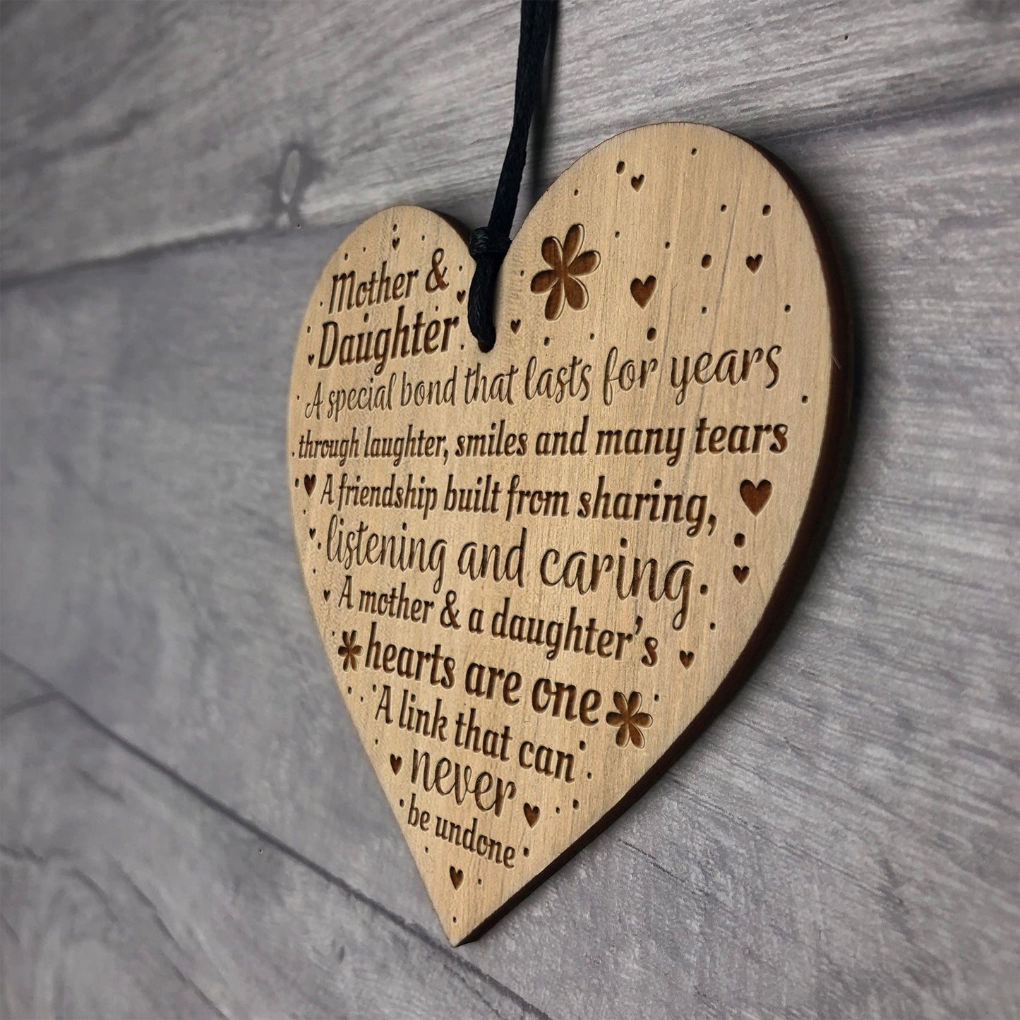 Mother And Daughter Gift Engraved Wood Heart Birthday Christmas