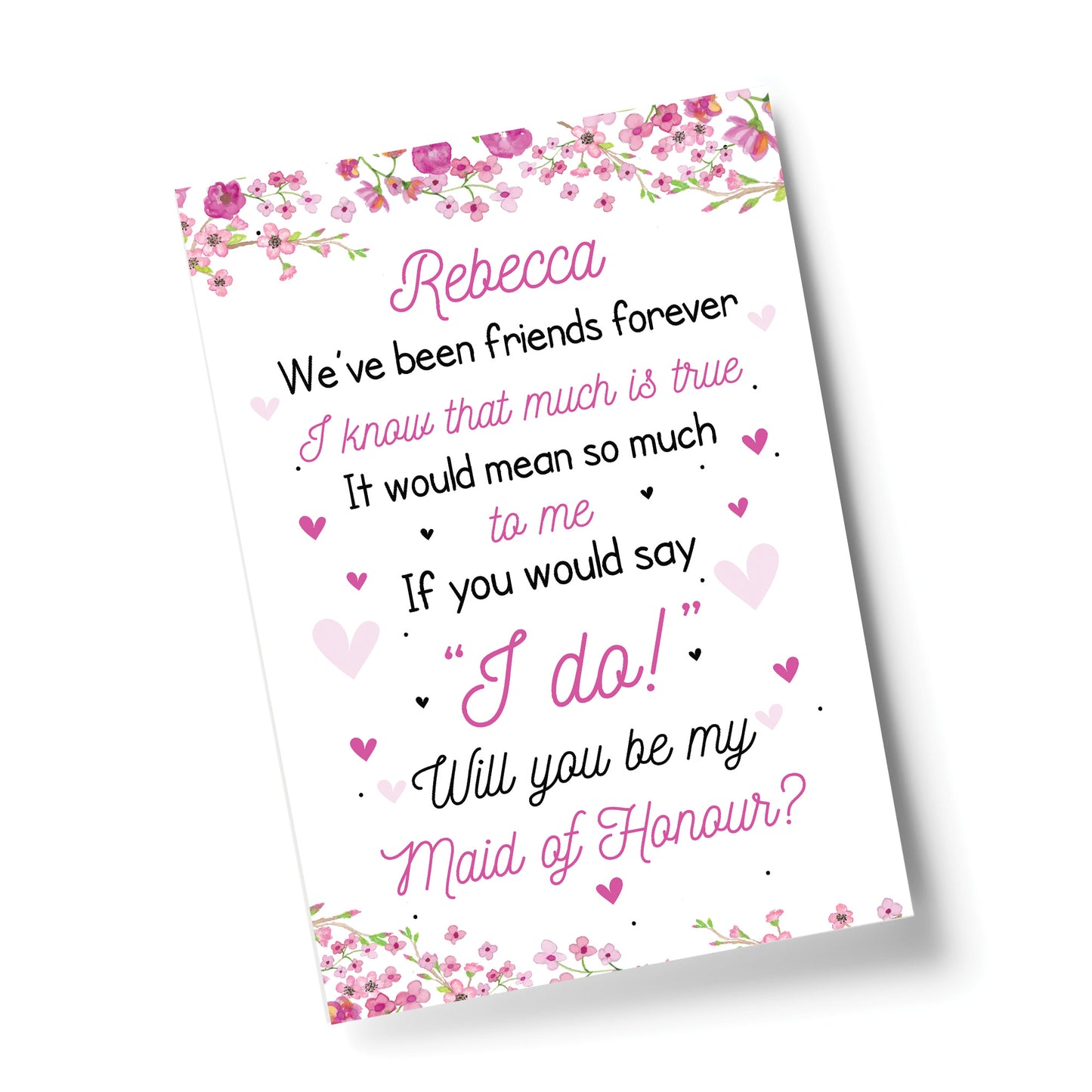 Personalised Will You Be My Maid of Honour Request Card Wedding