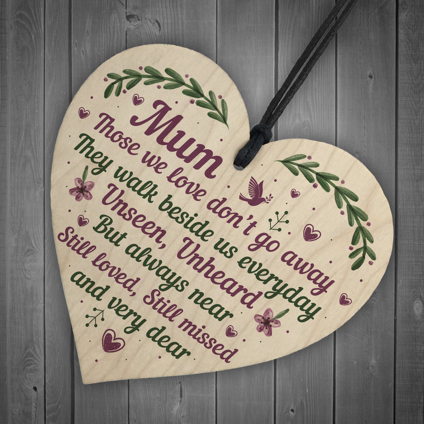 Mum Memorial Plaque Christmas Bauble Grave Wooden Hanging Heart
